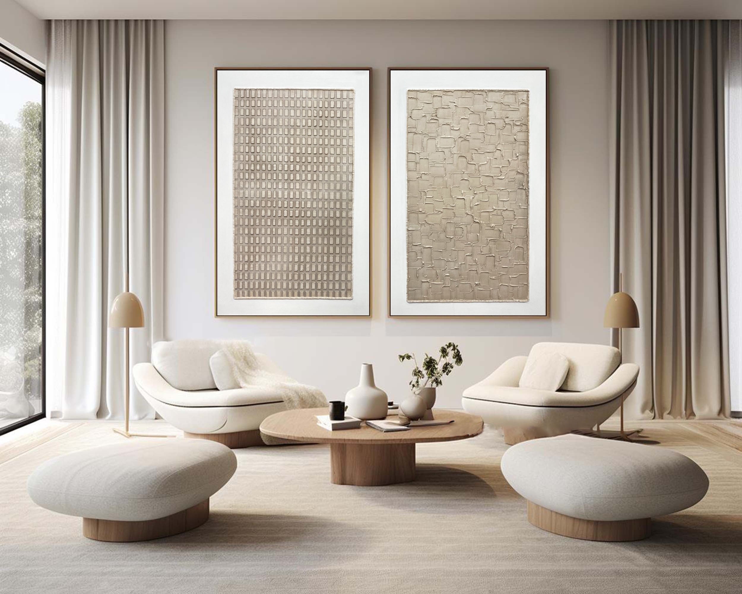 Beige & Brown Minimalist Painting Set Of 2 #BBS 024