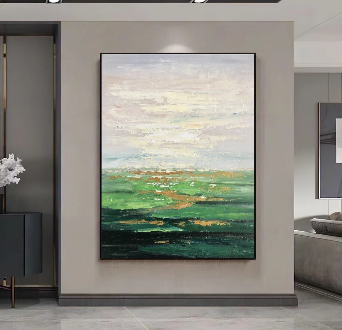 Landscape Wall Art with Green Fields and Soft Sky #BGA 040