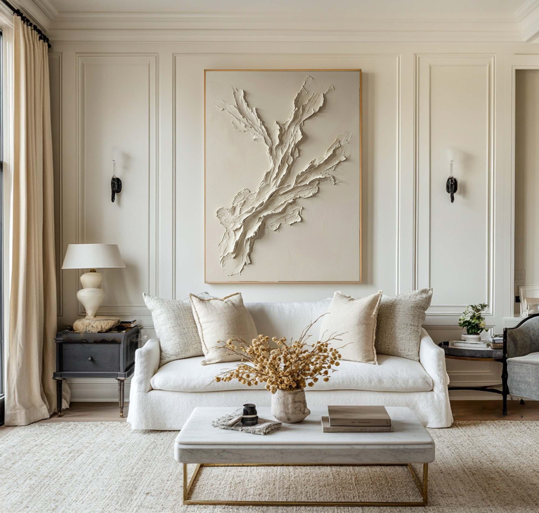 Large Handmade Oil Painting with Abstract Organic Relief Texture Design