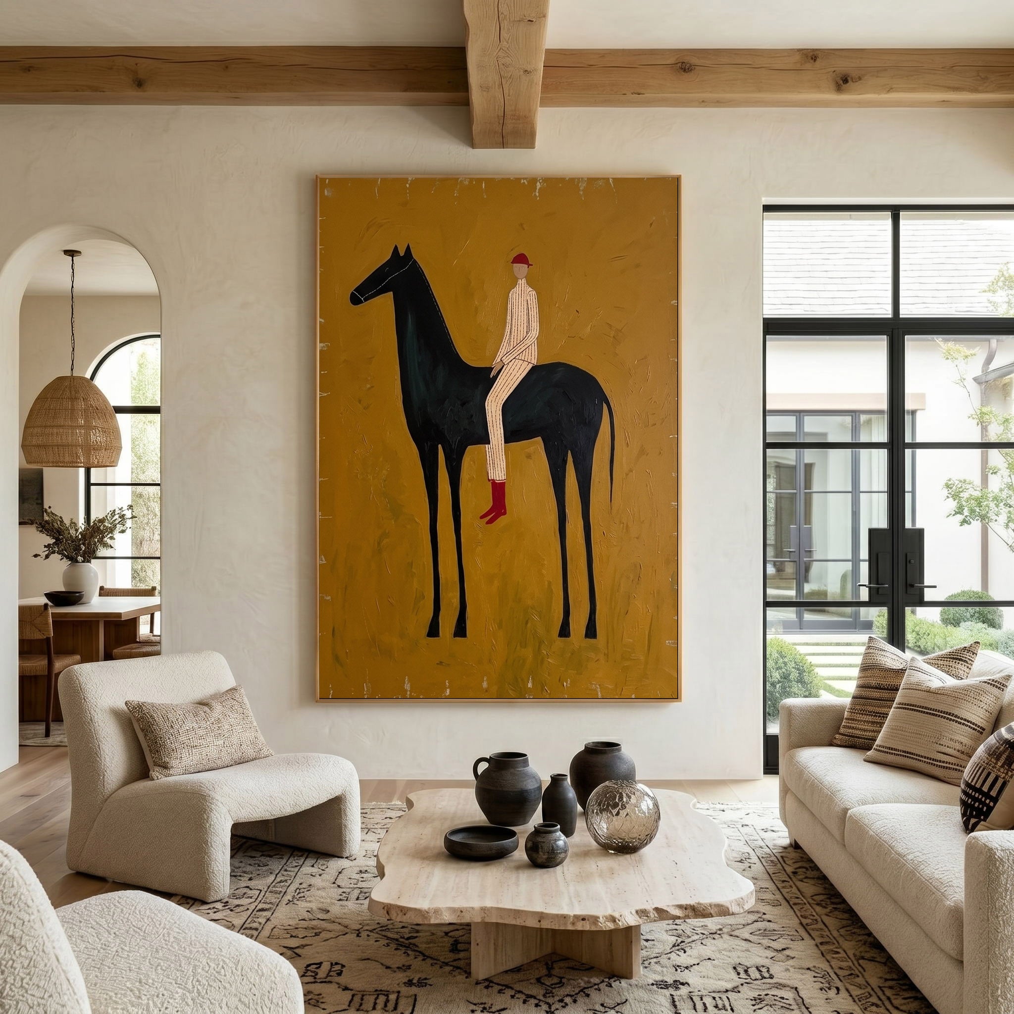 Large Cowboy Horse Wall Art Minimalist Western Oil Painting Ranch Style Decor