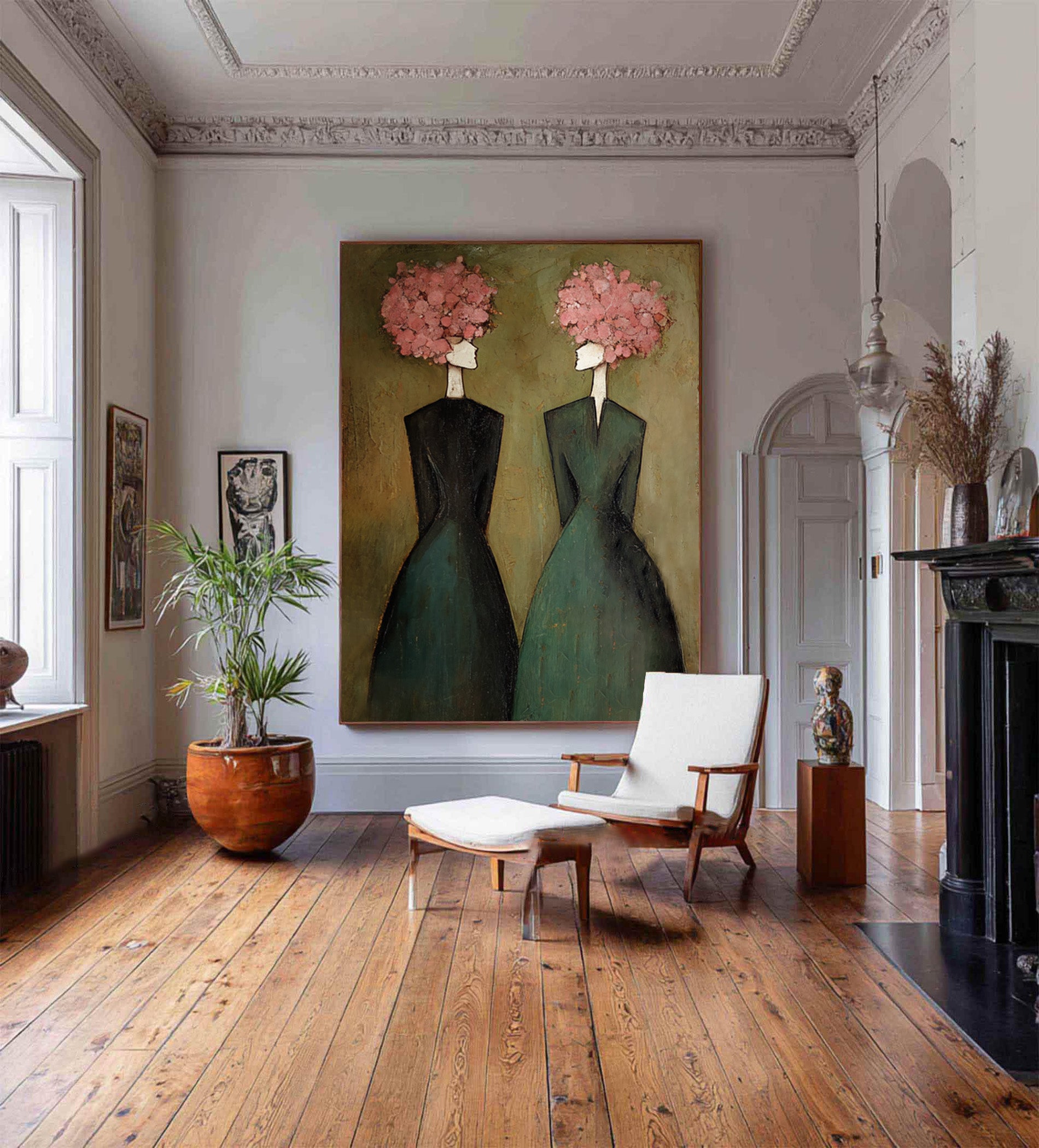 Large Elegant Figurative Oil Painting on Canvas – Contemporary Pink Portrait Wall Art #WAC 034
