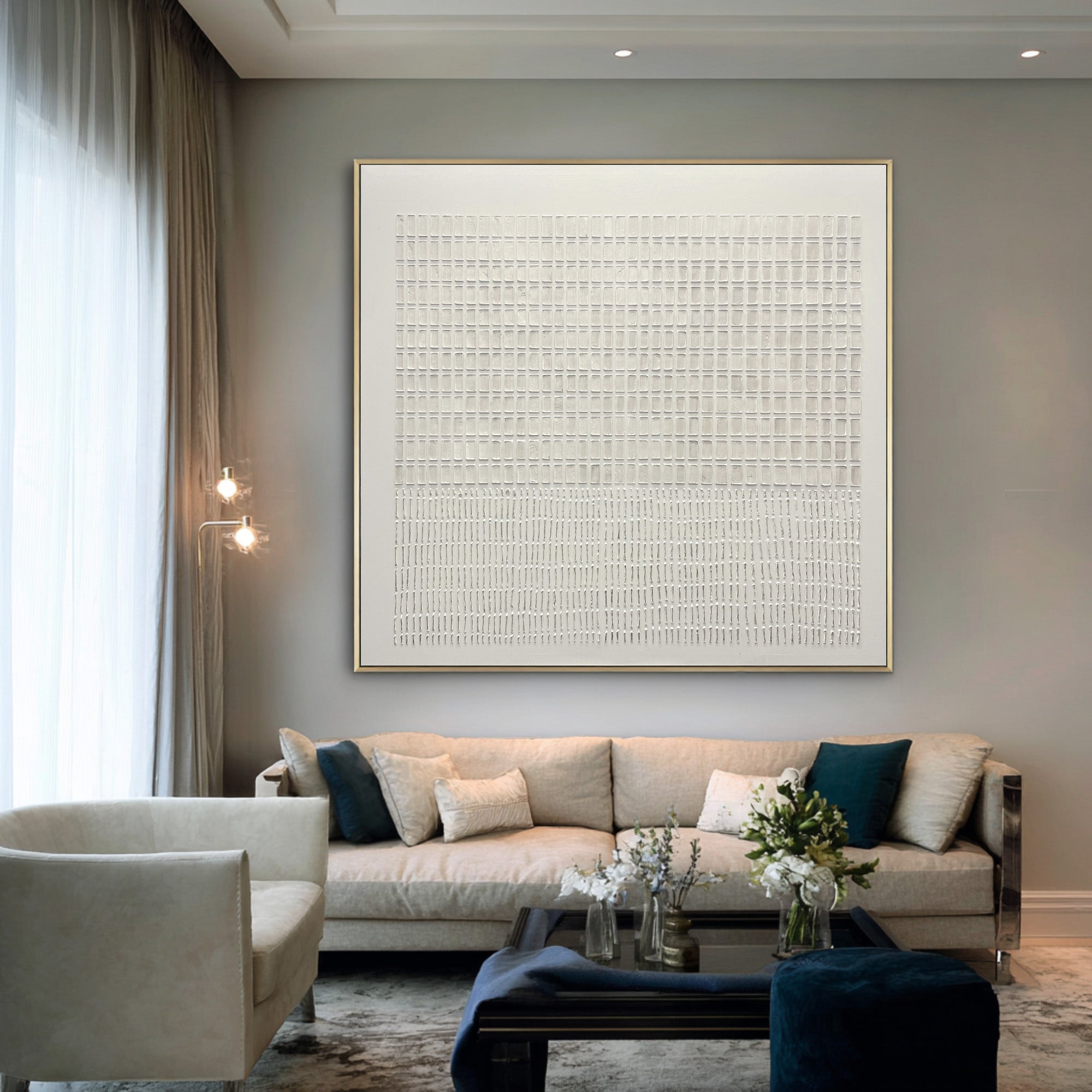 Large Minimal Abstract Oil Painting, Beige Textured Statement Wall Art for Hallway Decor #WAC 017