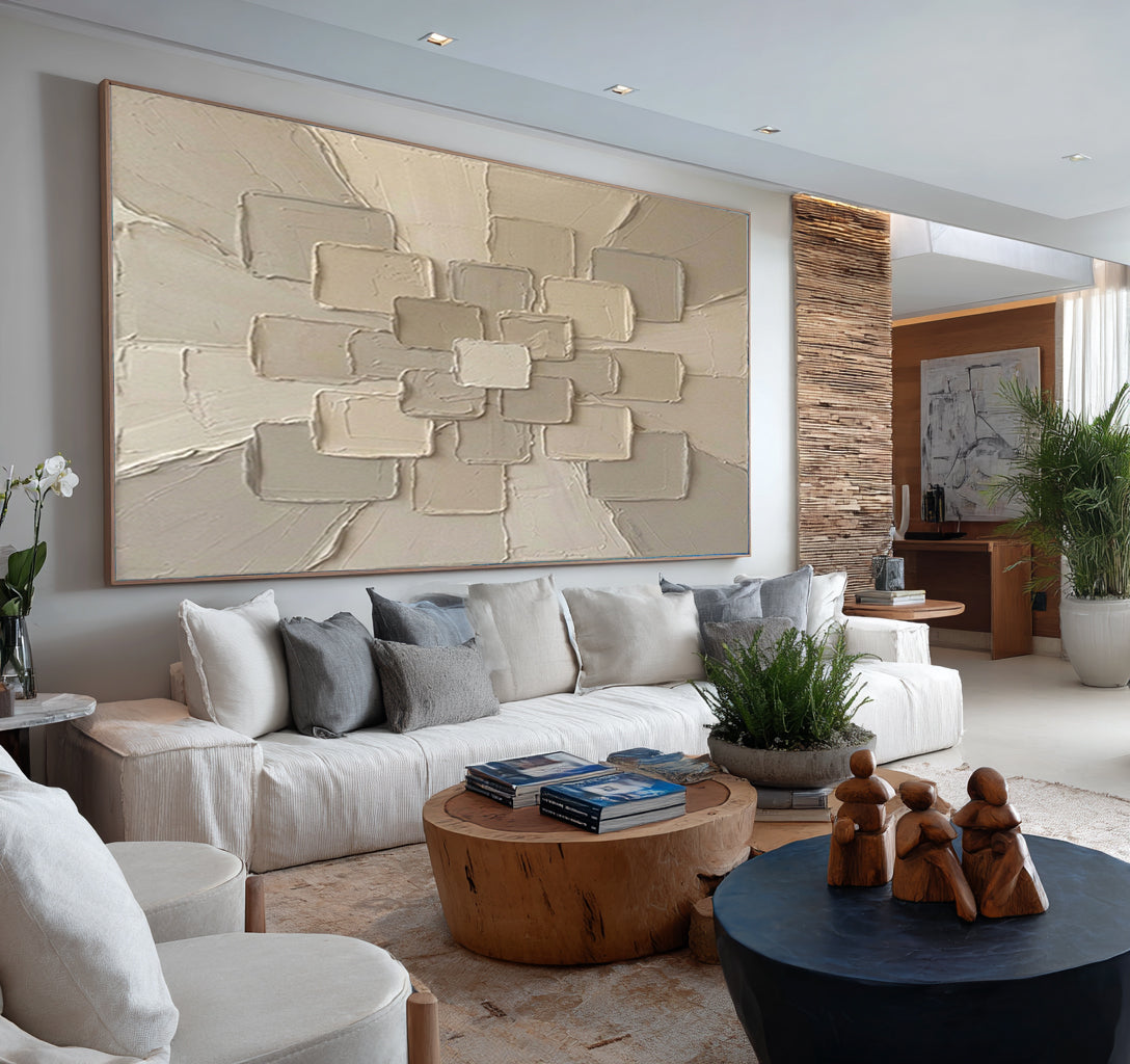 Large Neutral Geometric Texture Wall Art Hand Painted Abstract Canvas