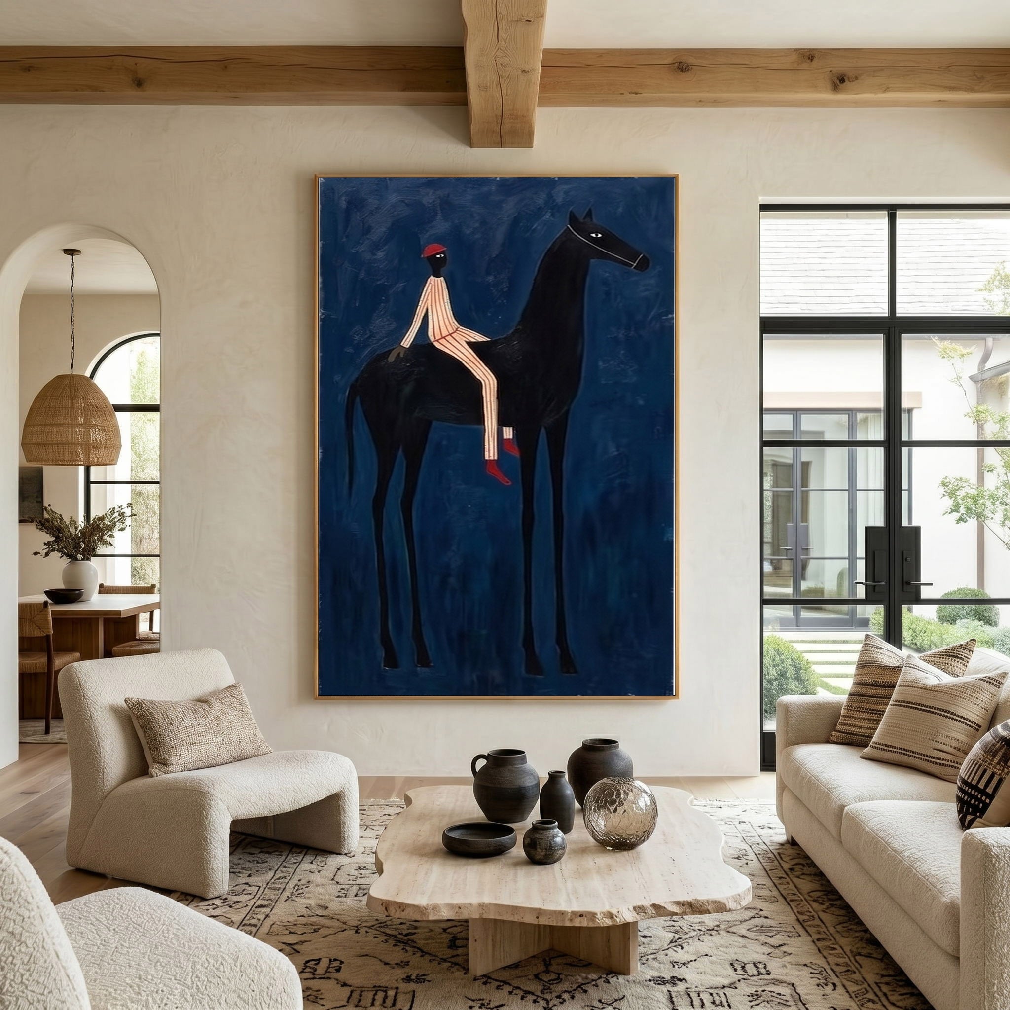 Large Cowboy Wall Art Modern Equestrian Horse Painting Midnight Rider