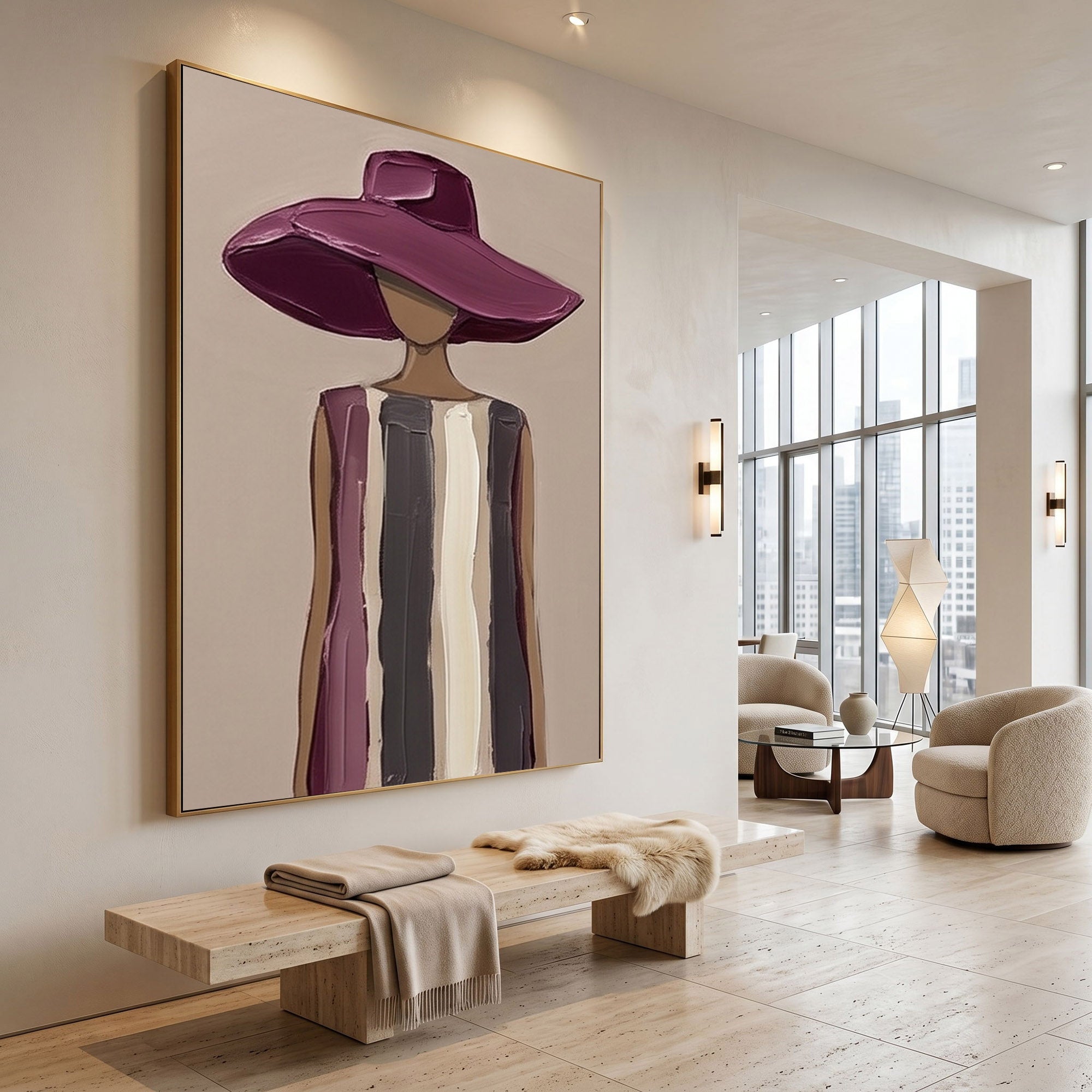 Large Woman Portrait Wall Art Abstract Oil Painting Cowgirl Cowboy Vintage Americana Art Western Woman Figure Minimalist Home Decor