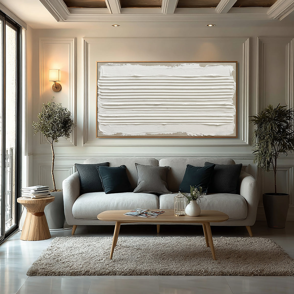 Lines That Drift Into Stillness Large White Textured Wall Art Minimalist Abstract Relief Artwork