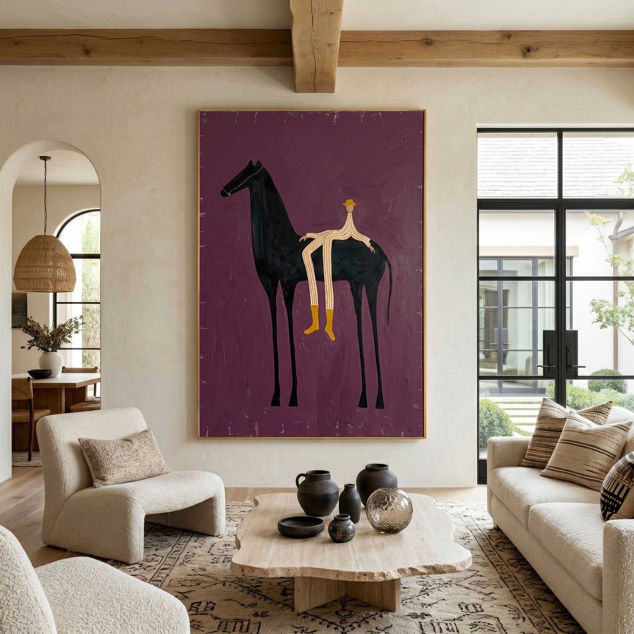 Large Western Horse Wall Art Modern Equestrian Oil Painting Minimalist Cowboy Artwork
