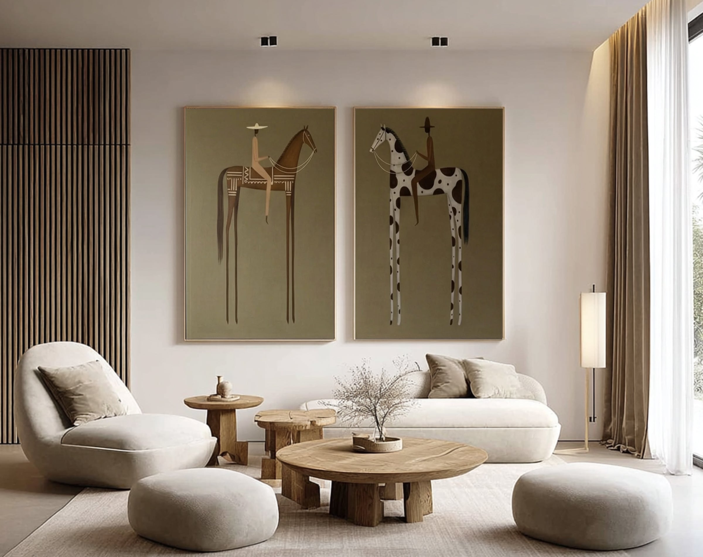 Large Equestrian Diptych Painting Modern Horse Rider Wall Art