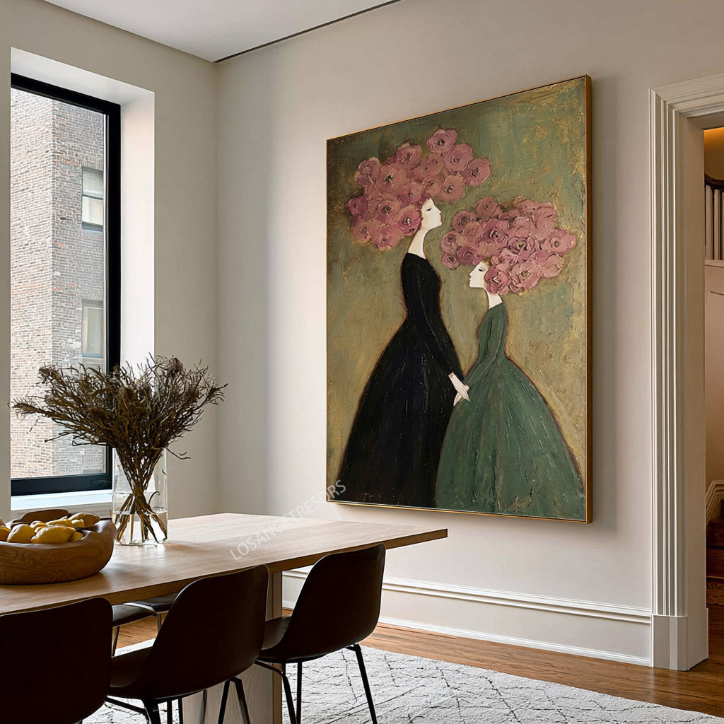 Large Floral Figure Wall Art Romantic Contemporary Botanical Oil Painting