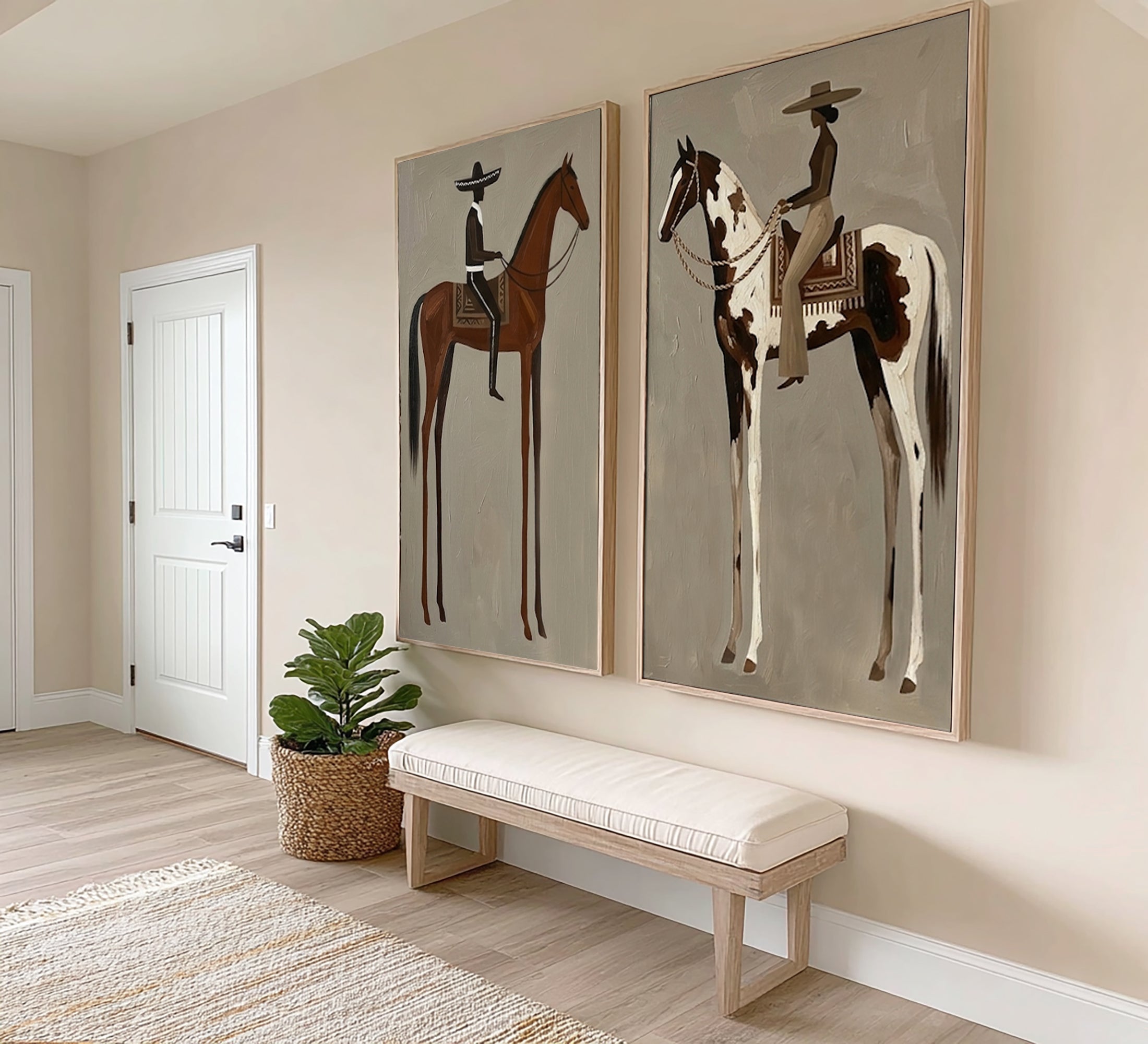 Large Cowboy Horse Wall Art Contemporary Western Diptych Canvas Painting