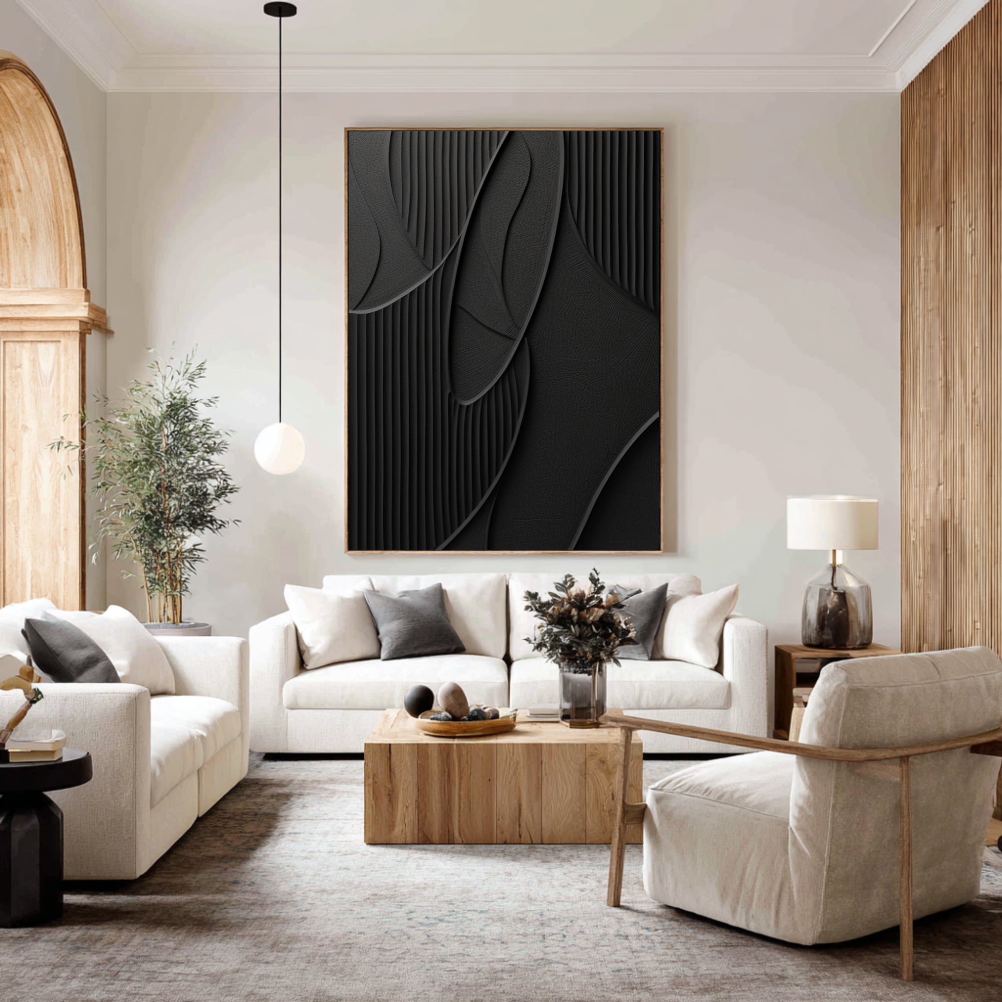 Large Modern Abstract Oil Painting, Black Textured Luxury Wall Art for Contemporary Interiors #WAC 016