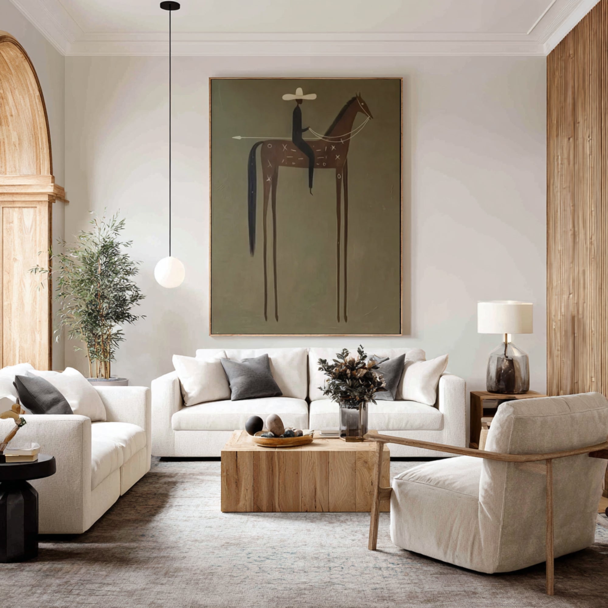 Gallery Style Horse Rider Painting Contemporary Desert Wall Decor