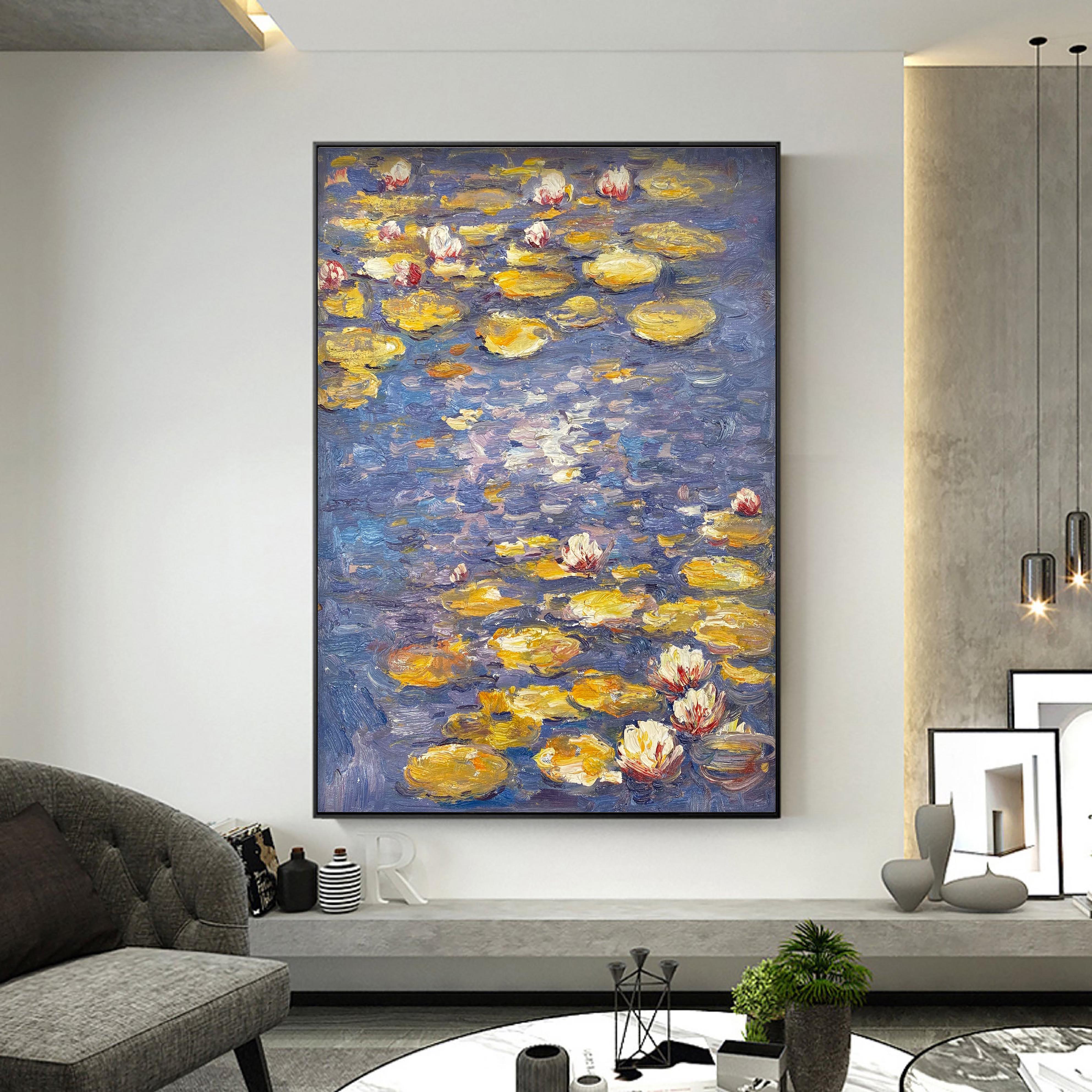 Tranquil Pond with Yellow and White Water Lilies Wall Art #BGA 069