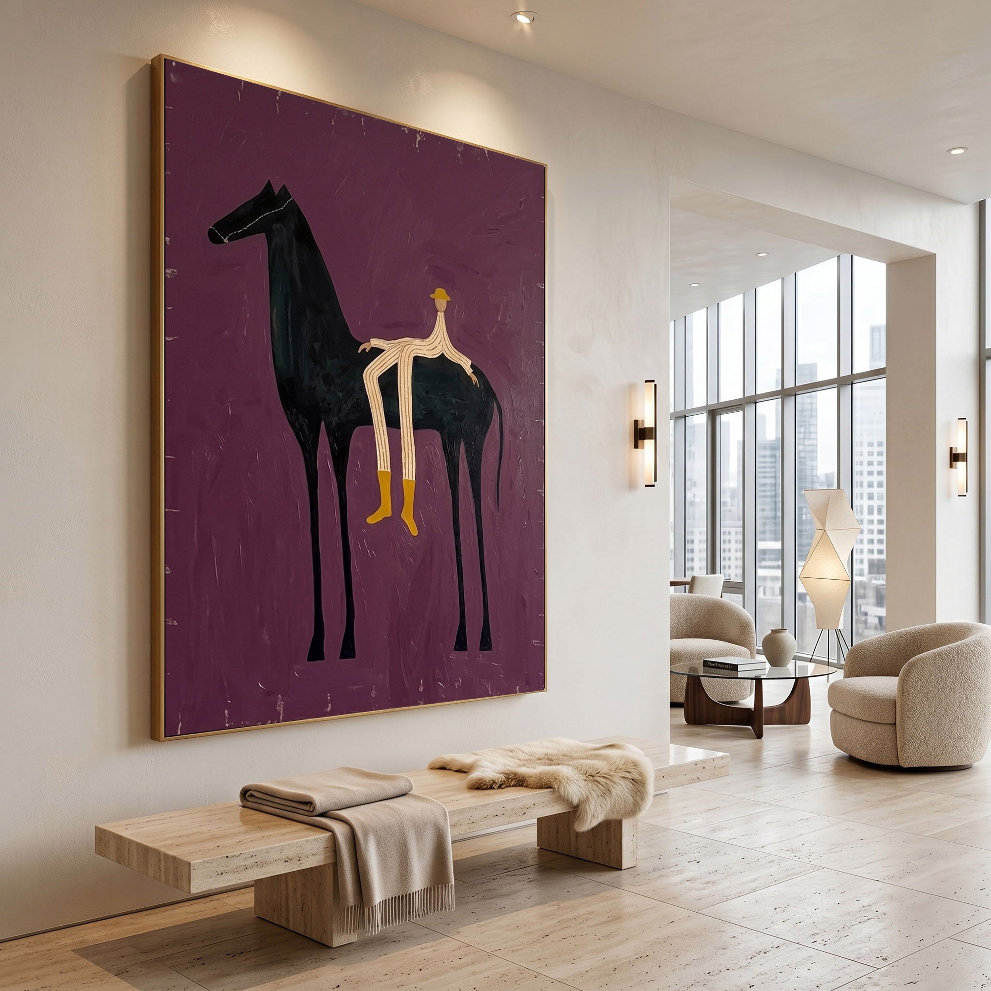 Large Western Horse Wall Art Modern Equestrian Oil Painting Minimalist Cowboy Artwork