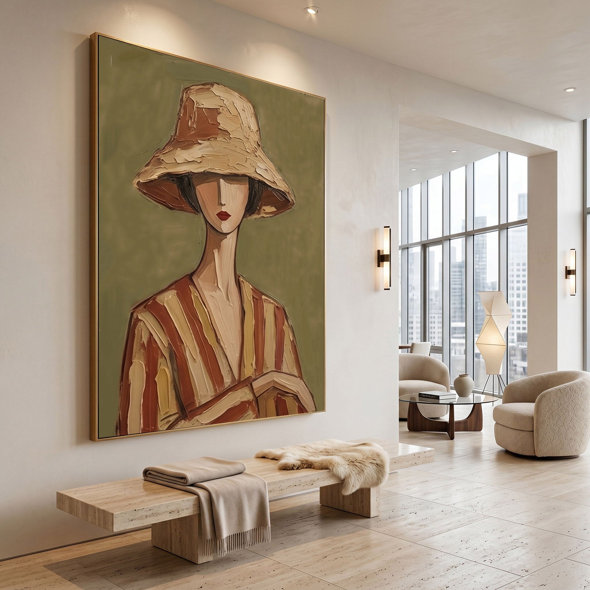 Large Woman Portrait Wall Art Abstract Oil Painting Cowgirl Cowboy Vintage Americana Art Western Girl Fashion Decor Modern Home