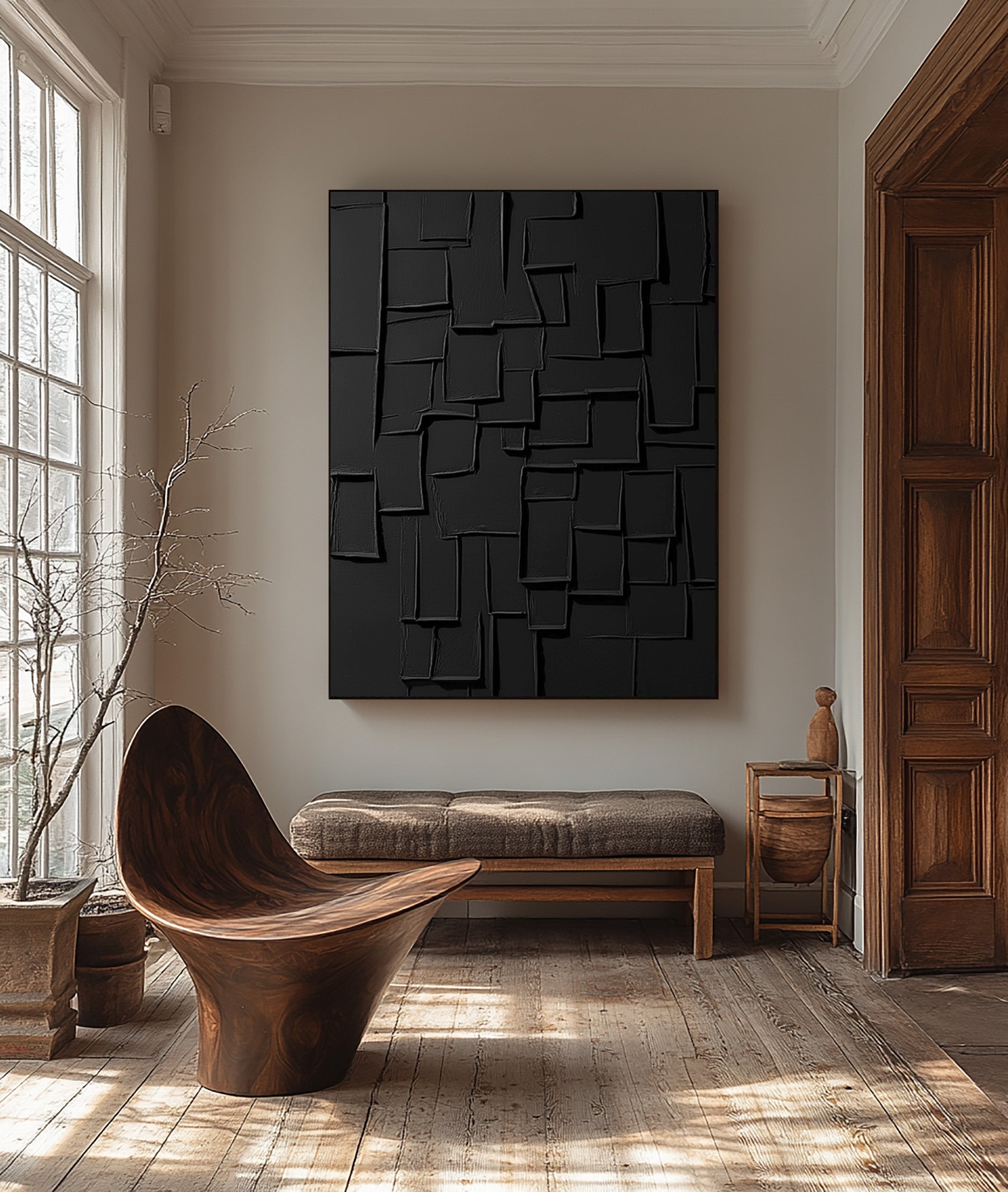 Black Canvas Art - Minimal Large Painting for Stylish Spaces #BBA 102