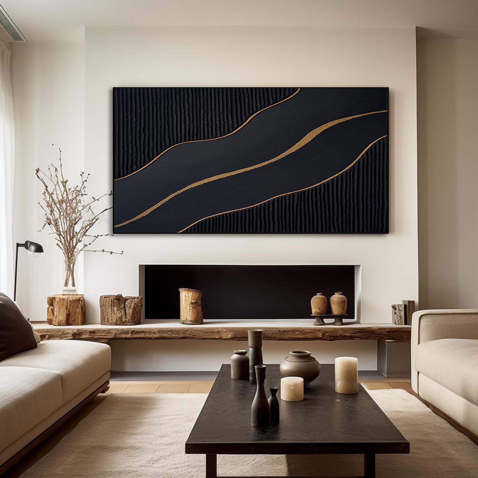 Luxury Black and Gold Abstract Painting on Canvas #BM 089