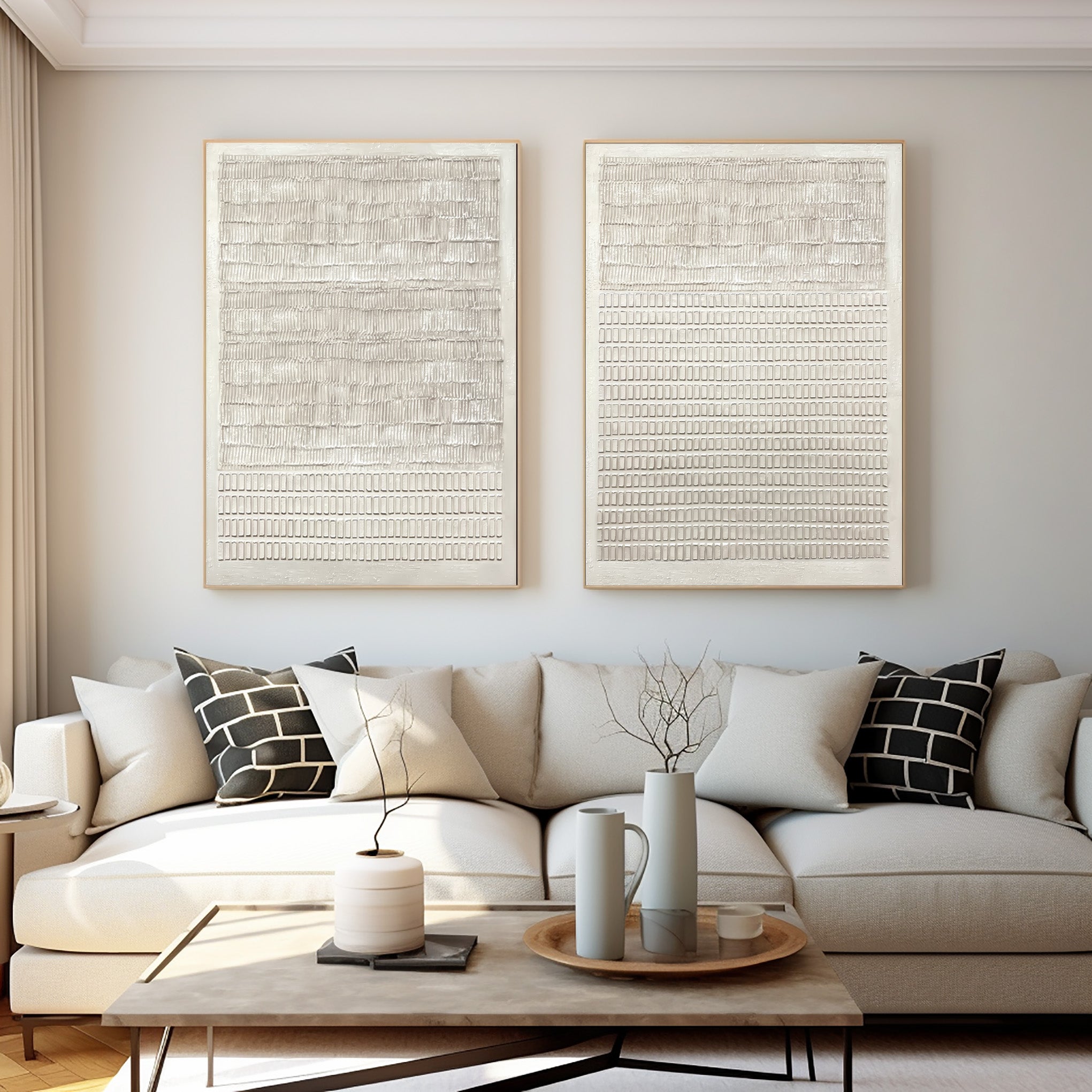 Contemporary Neutral Wall Art Set Two Piece Decor #WG 034