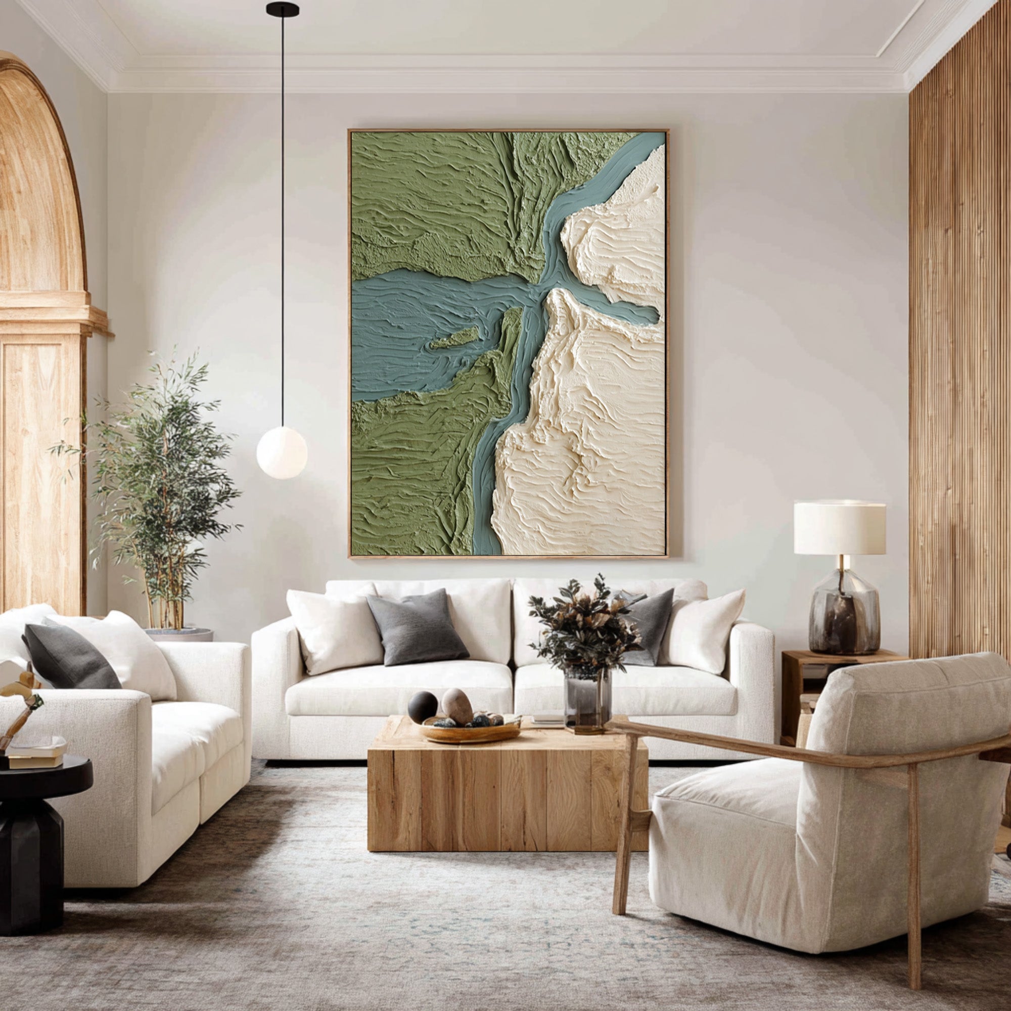 Large Modern Abstract Oil Painting, Minimal Green Landscape Textured Wall Art for Interior #WAC 029