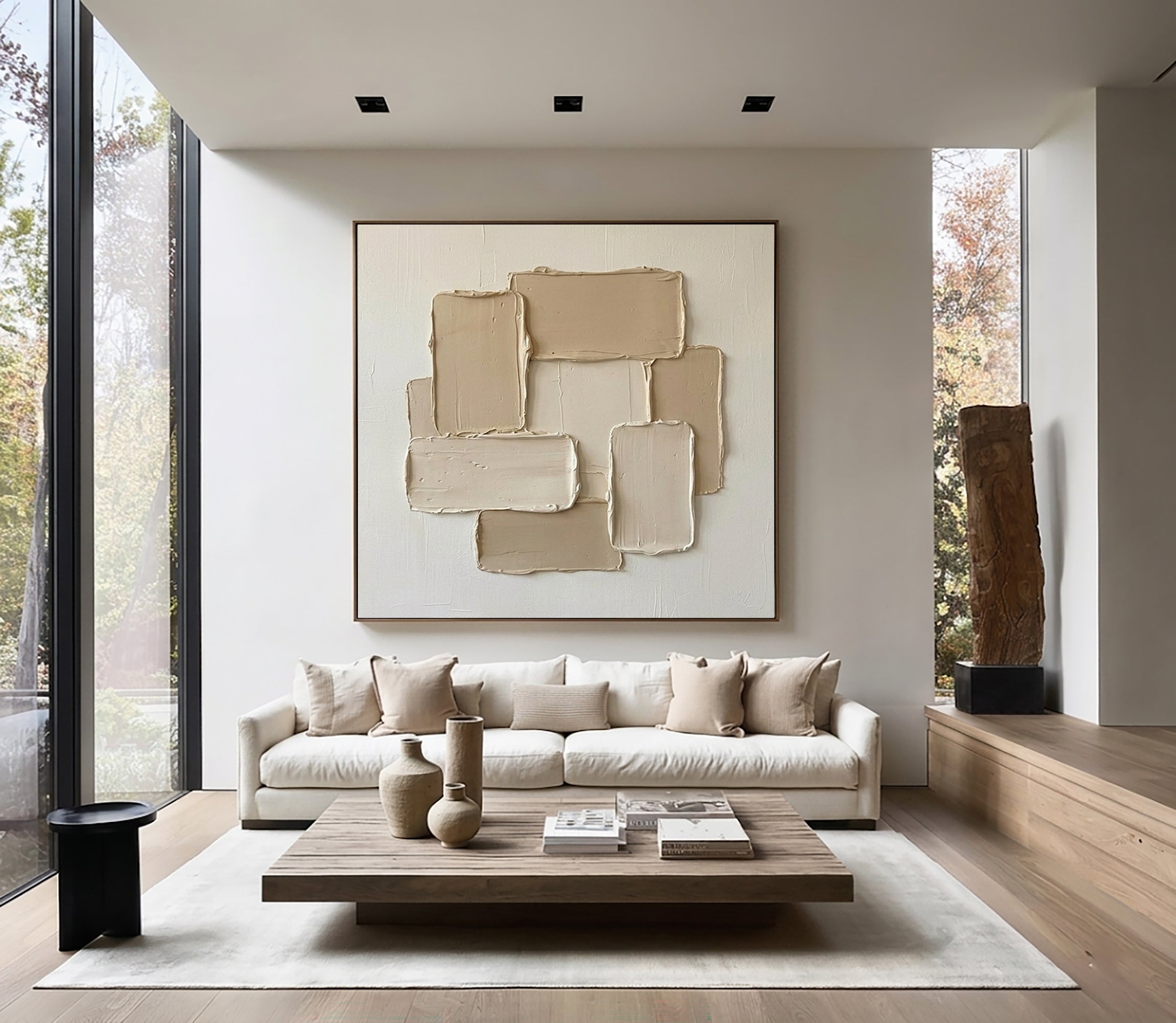 Large Earth Tone Oil Painting – Modern Neutral Texture Wall Art