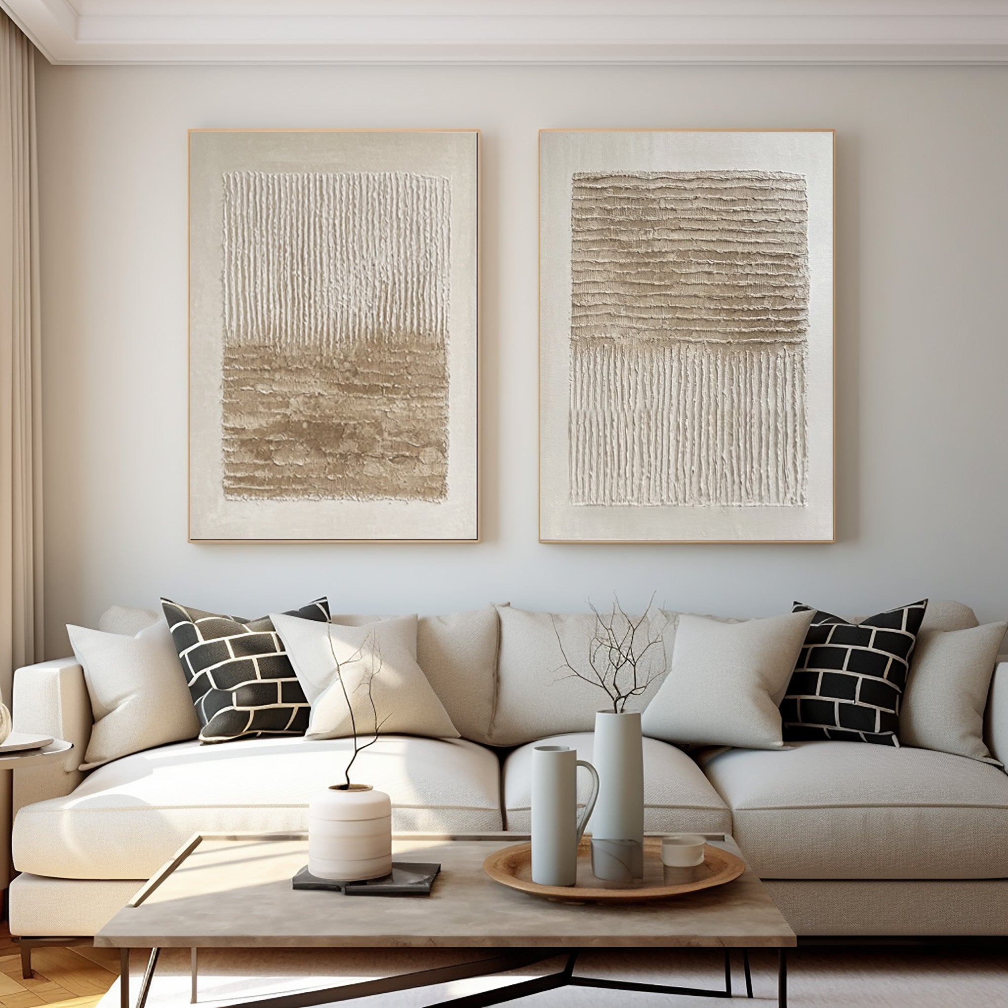 Contemporary Textured Wall Art Duo Living Space #WG 019