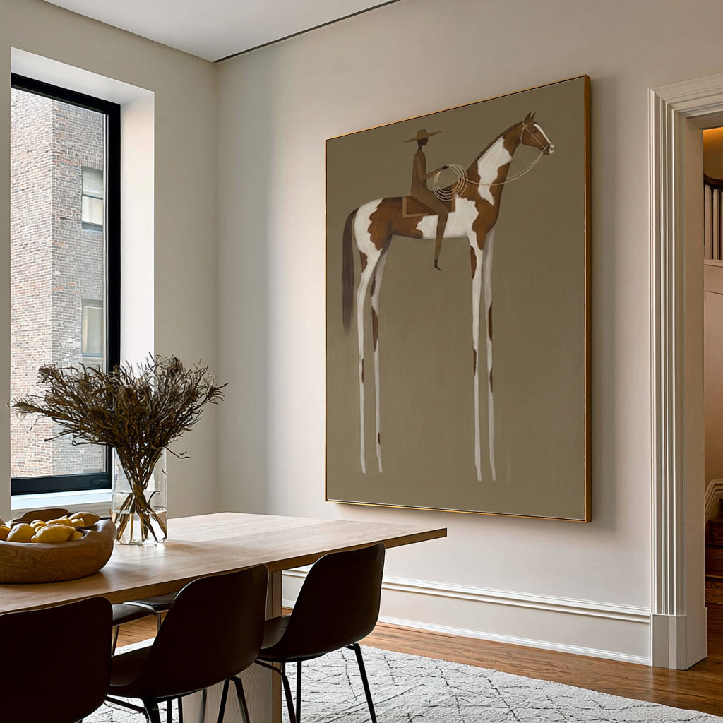 Large Vintage Americana Wall Art Abstract Woman Portrait Cowboy Cowgirl Inspired Oil Painting Western Style Contemporary Home Decor