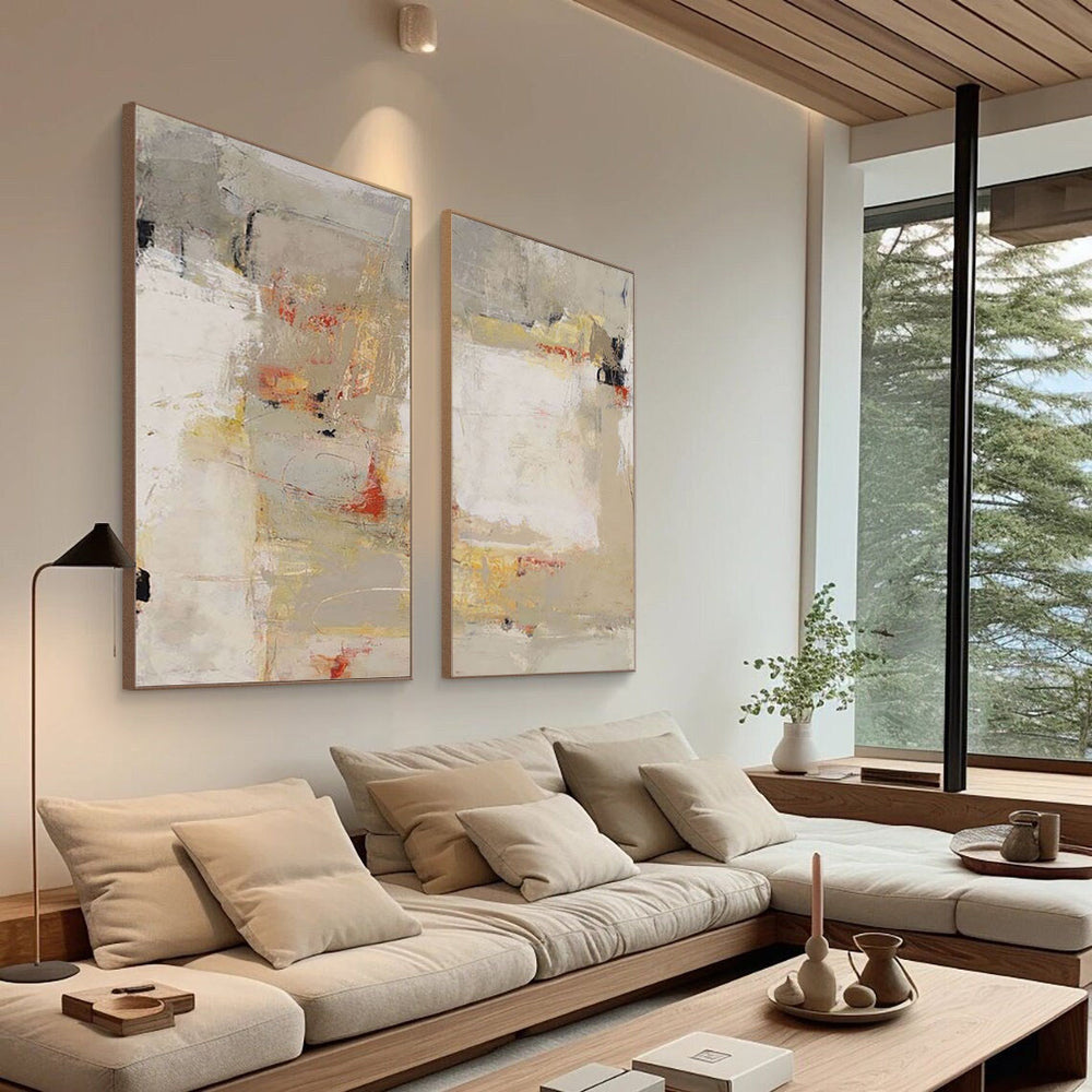 Abstract Elegance Diptych - Contemporary Canvas Wall Art #BBS 014