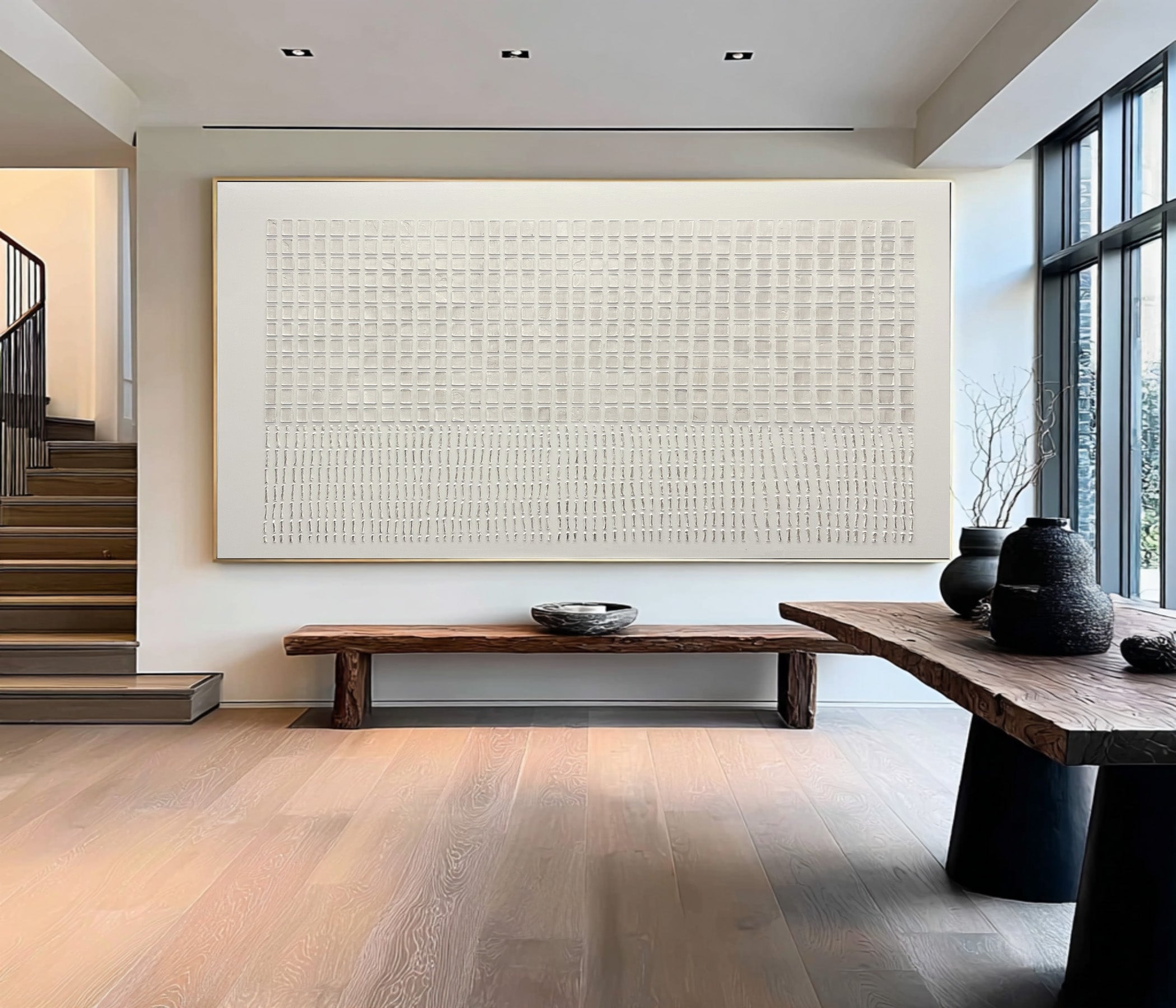 Large Modern Abstract Oil Painting, Beige Textured Statement Wall Art for Living Room #WAC 023