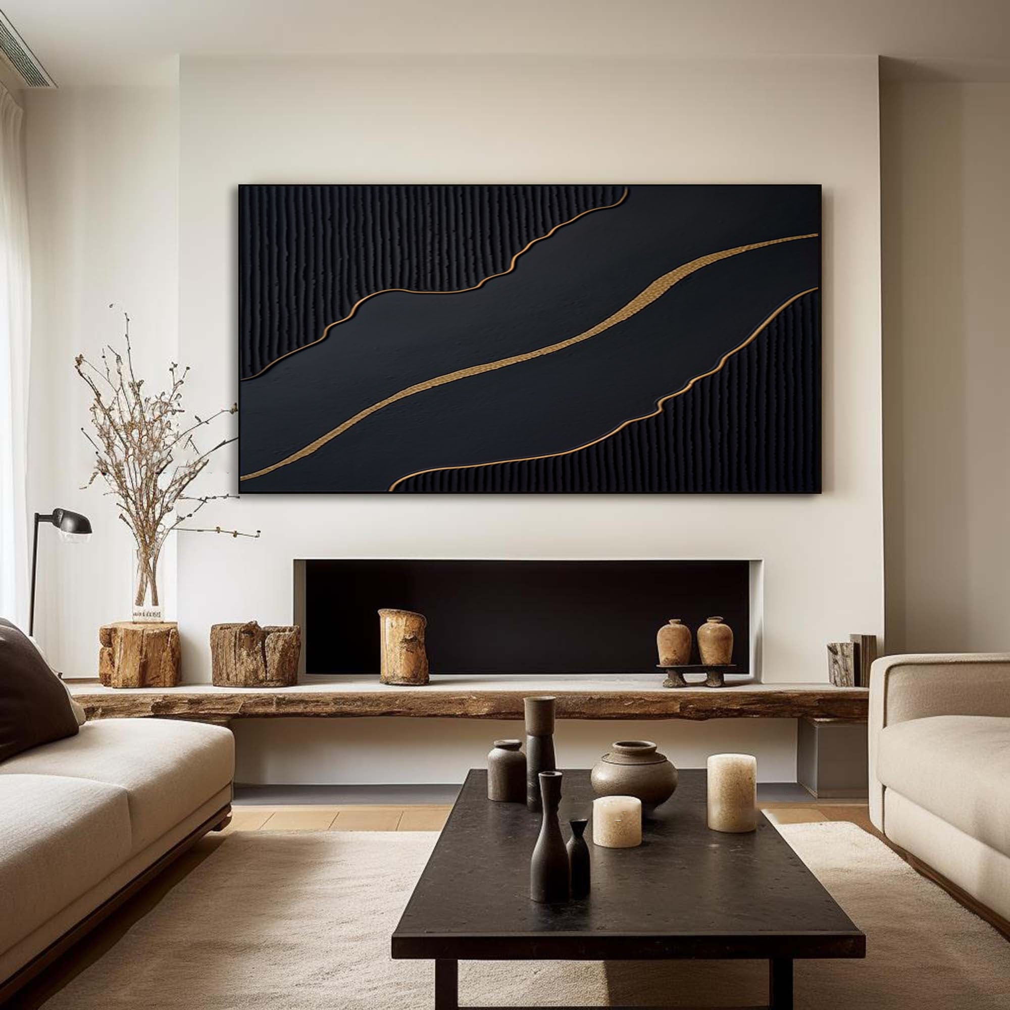 Luxury Black and Gold Abstract Painting on Canvas #BM 091