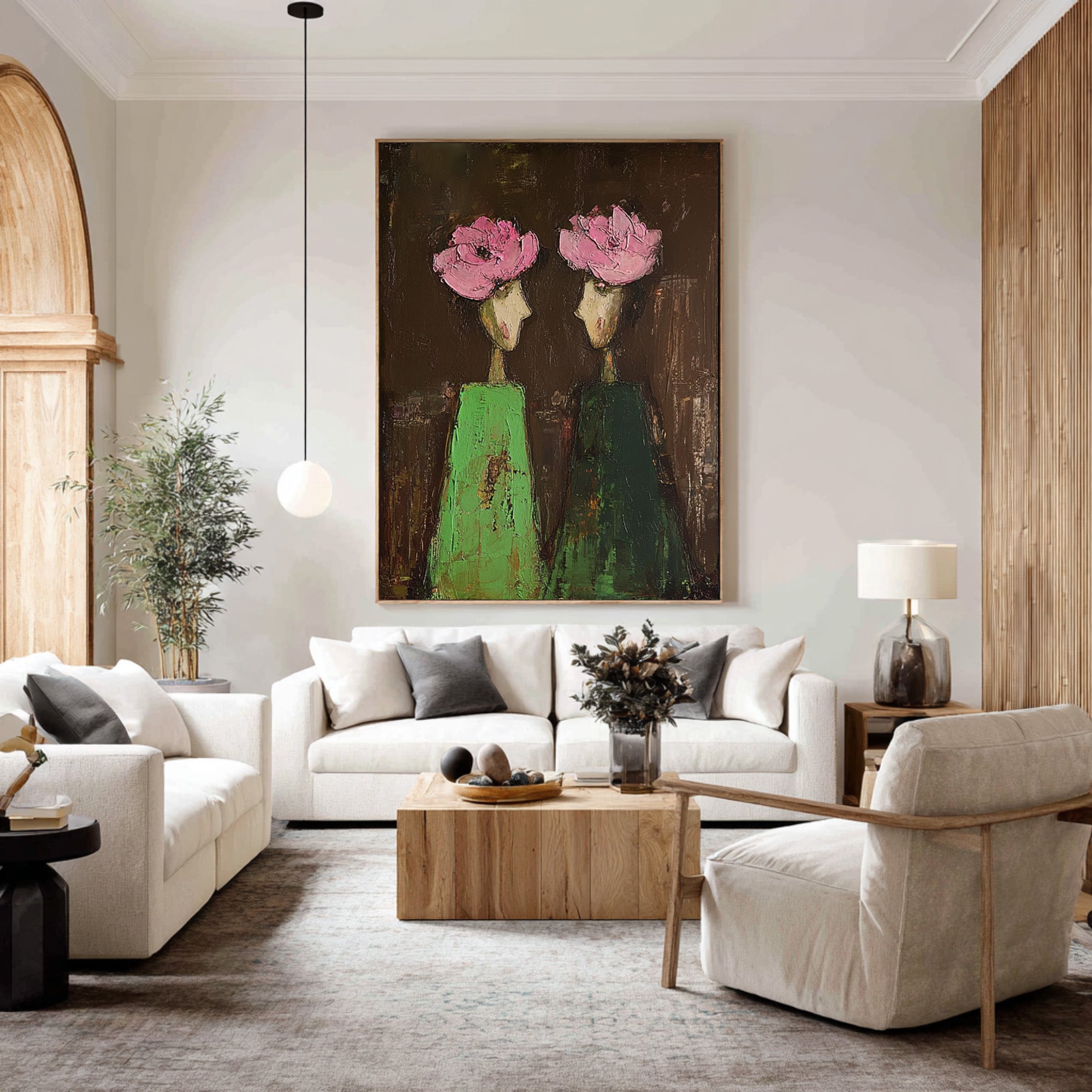 Large Abstract Portrait Oil Painting on Canvas – Dark Background Statement Wall Art #WAC 040