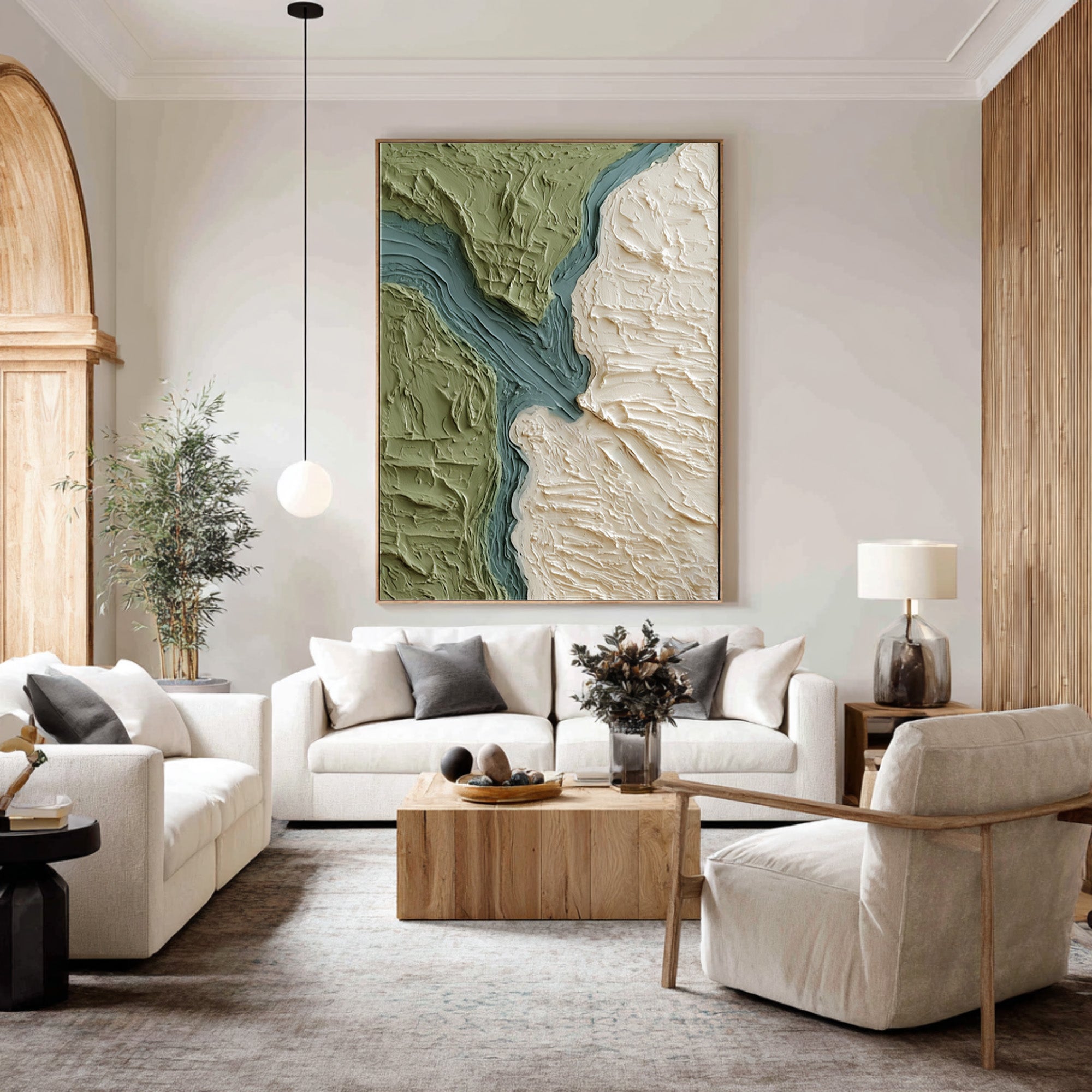 Large Modern Abstract Oil Painting, Green Terrain Textured Wall Art for Living Room #WAC 028