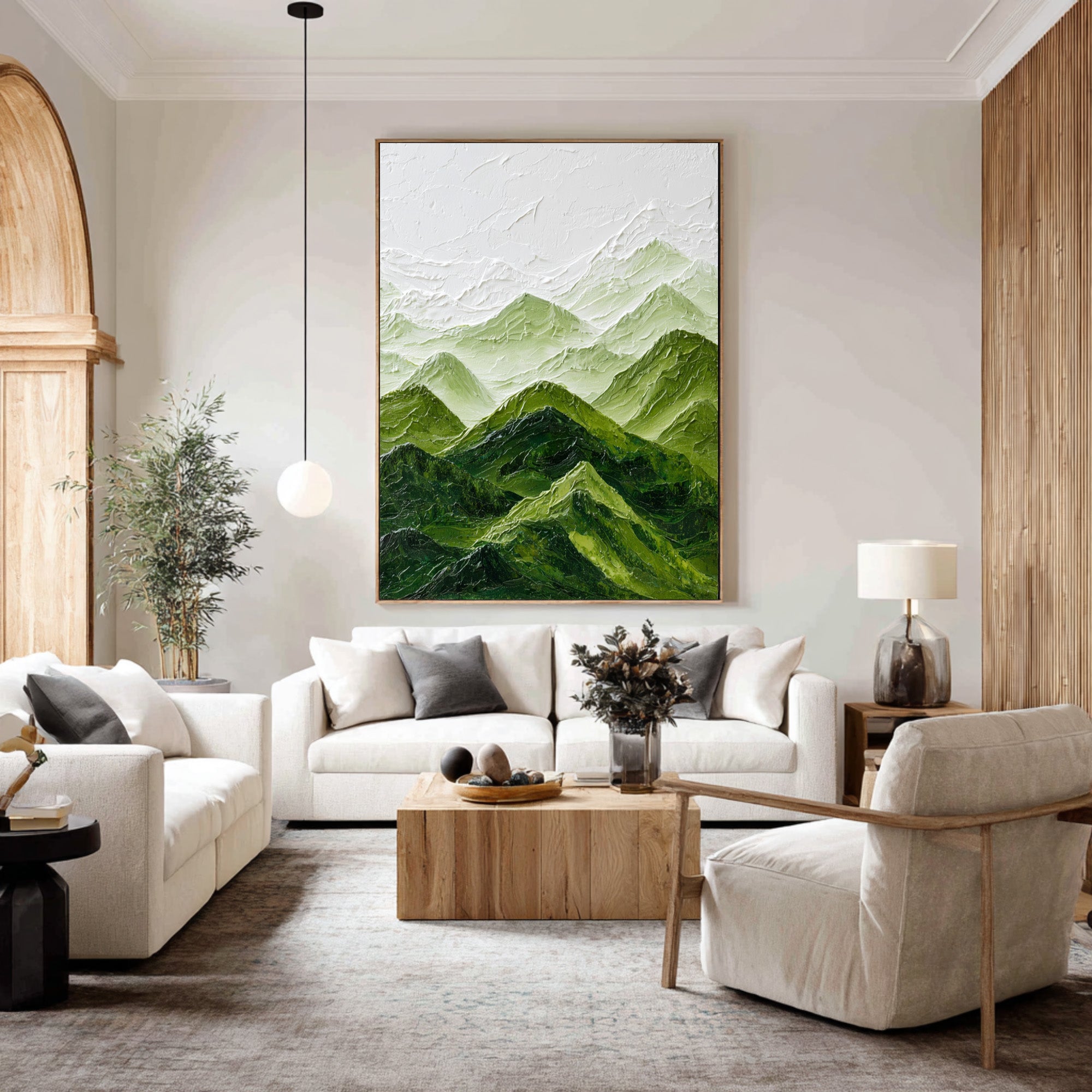 Large Mountain Landscape Abstract Oil Painting, Calming Green Wall Art for Modern Home Decor #WAC 006