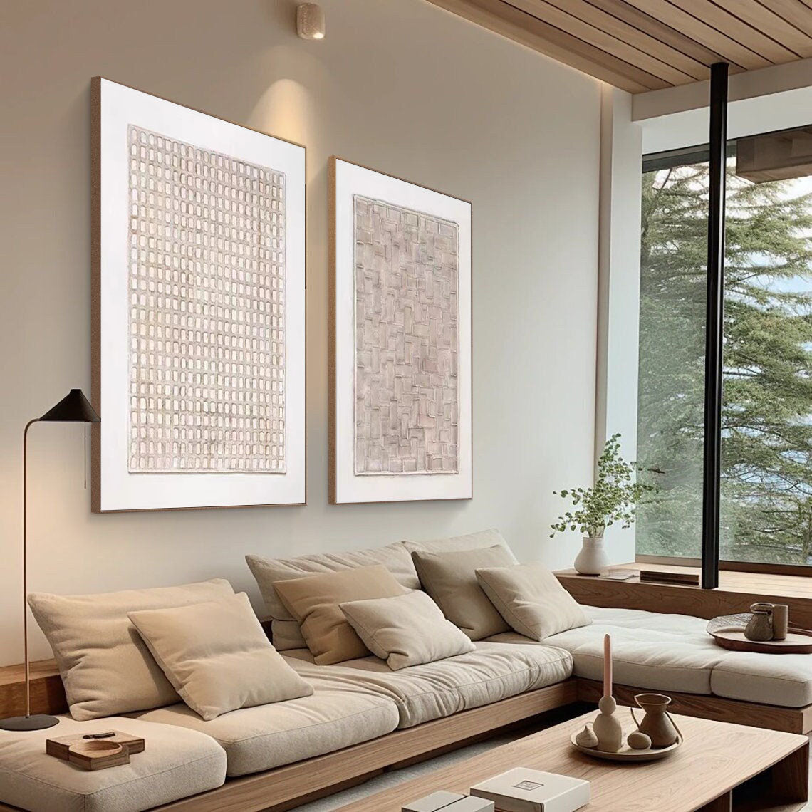 Beige & Brown Minimalist Painting Set Of 2 #BBS 010