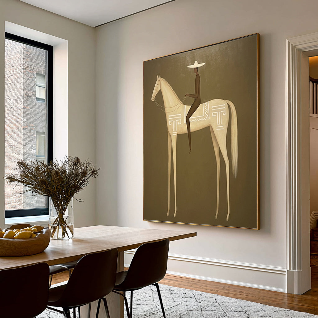 Large Modern Horse Rider Wall Art Equestrian Oil Painting Cowboy Cowgirl Inspired Vintage Americana Western Artwork Contemporary Home Decor