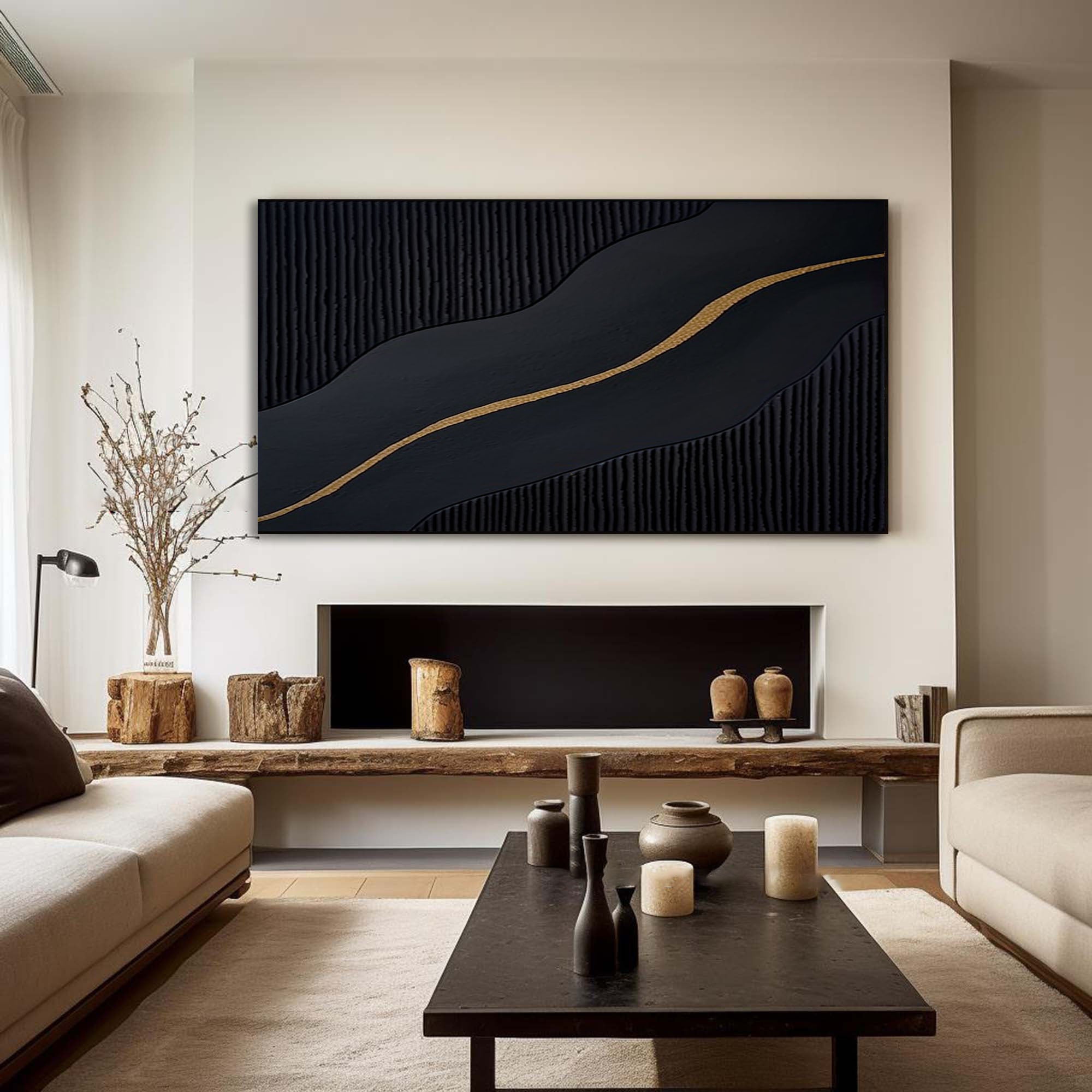 Luxury Black and Gold Abstract Painting on Canvas #BM 090