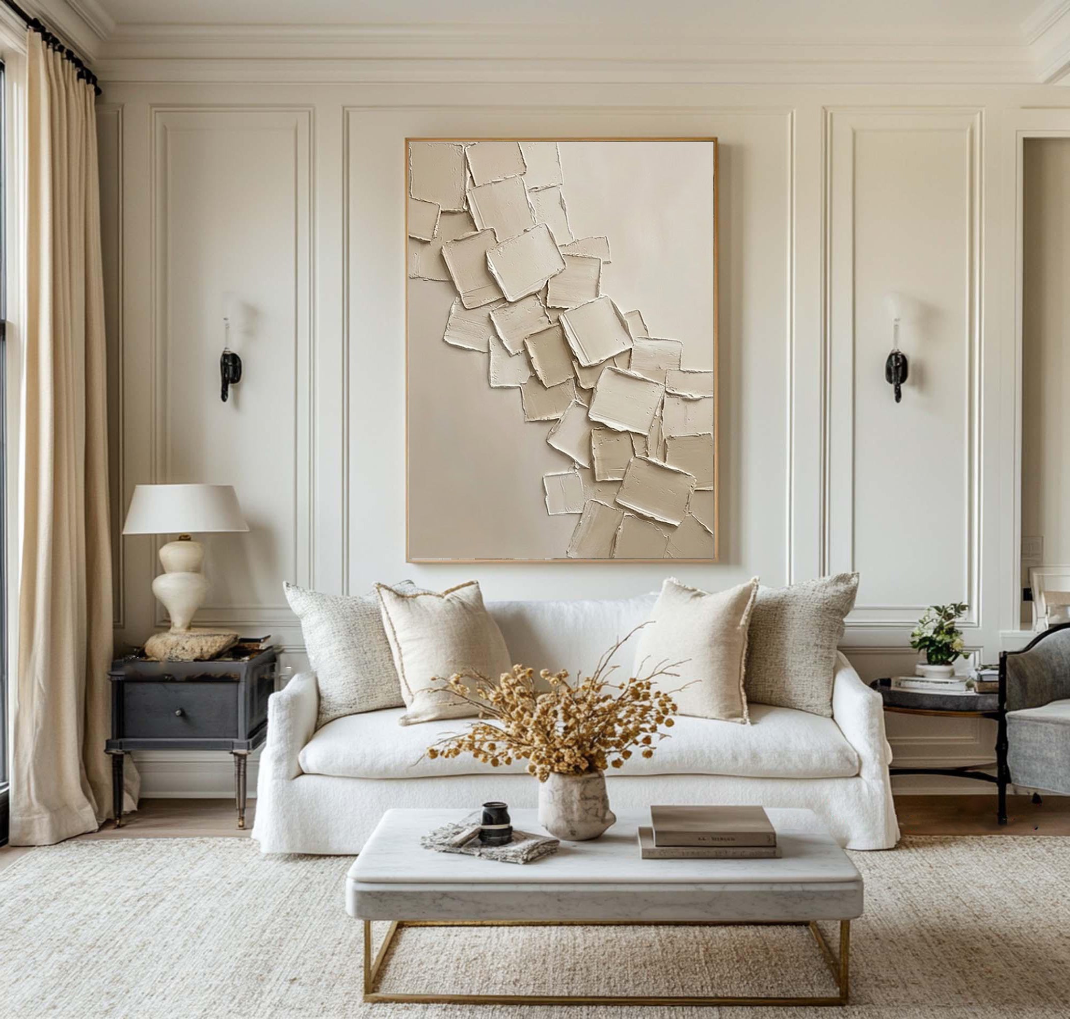 Large Neutral Textured Oil Painting – Beige Minimalist Abstract Wall Art