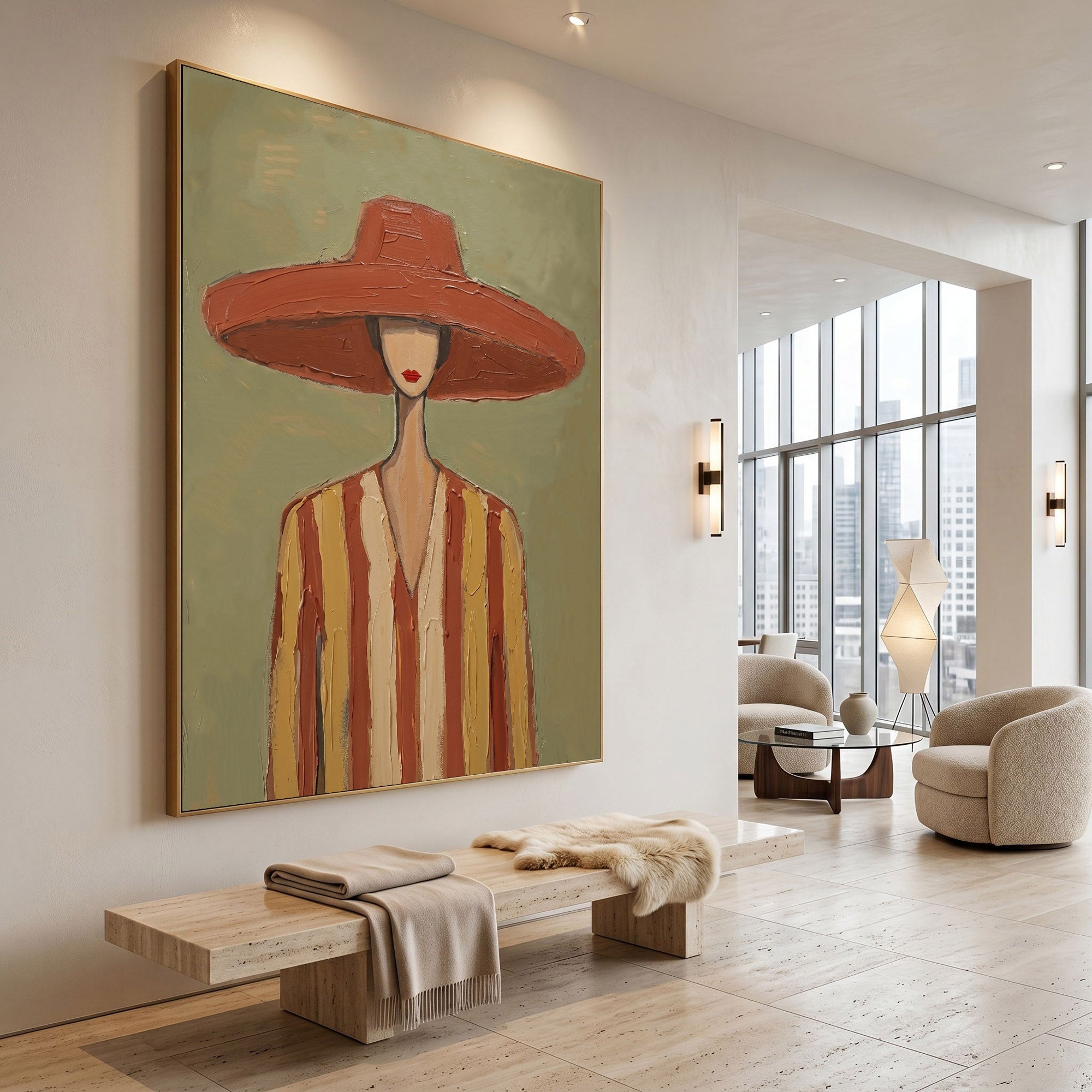 Large Modern Woman Portrait Wall Art Abstract Oil Painting Minimalist Fashion Figure Contemporary Interior Decor