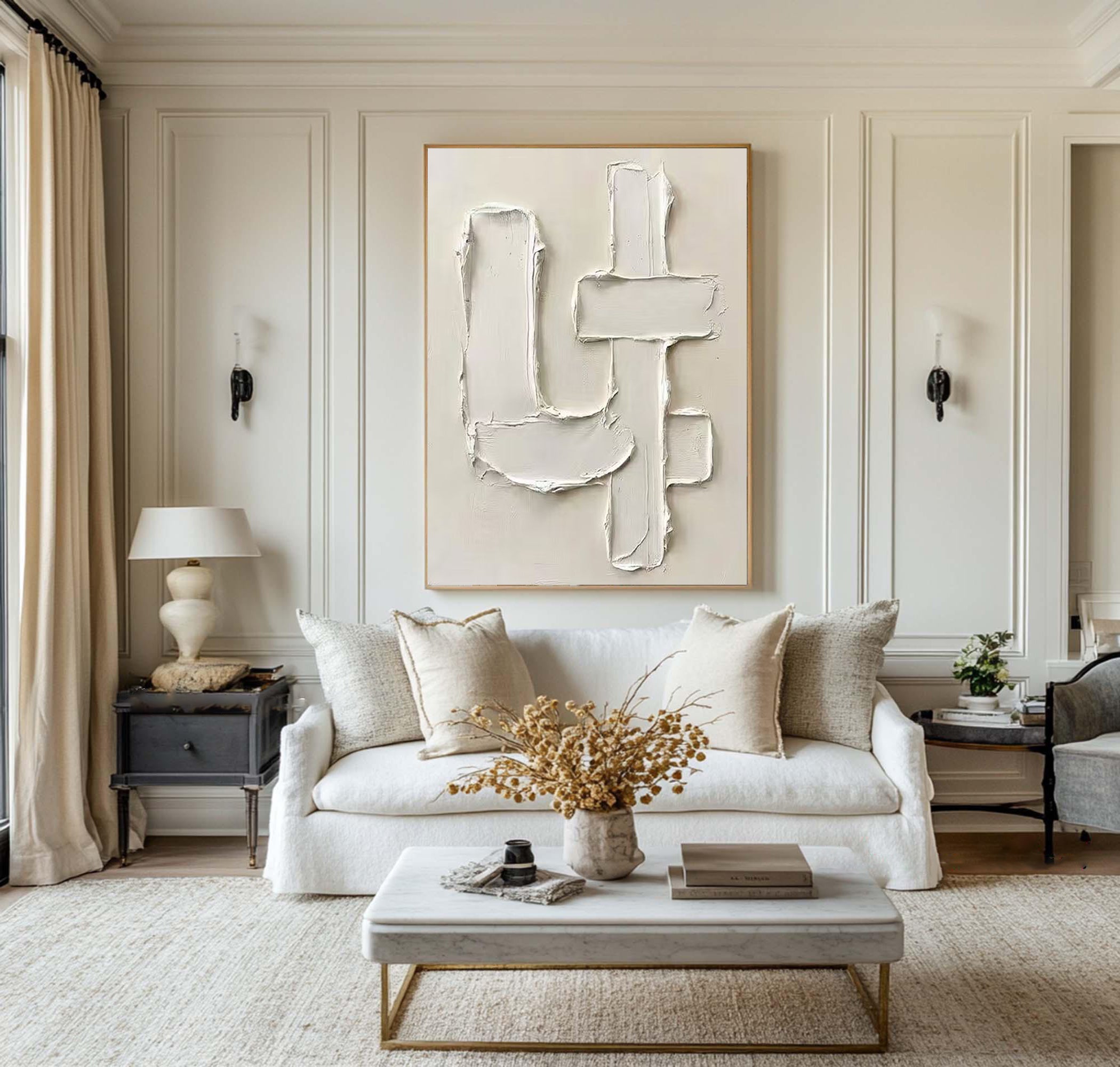 Large Neutral Textured Oil Painting for Elegant Modern Interiors