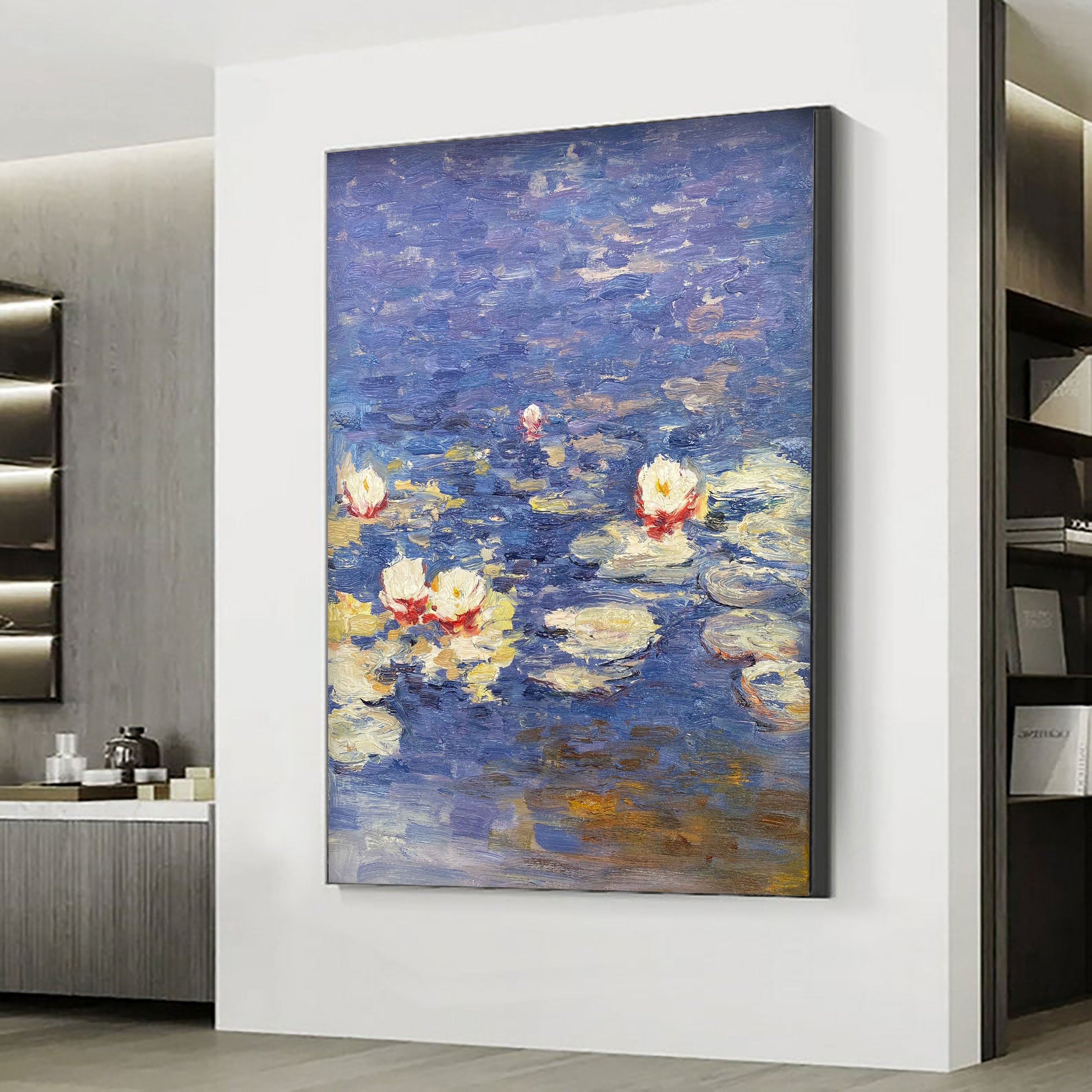 Water Lilies in Tranquil Blue, Inspired by Monet #BGA 063