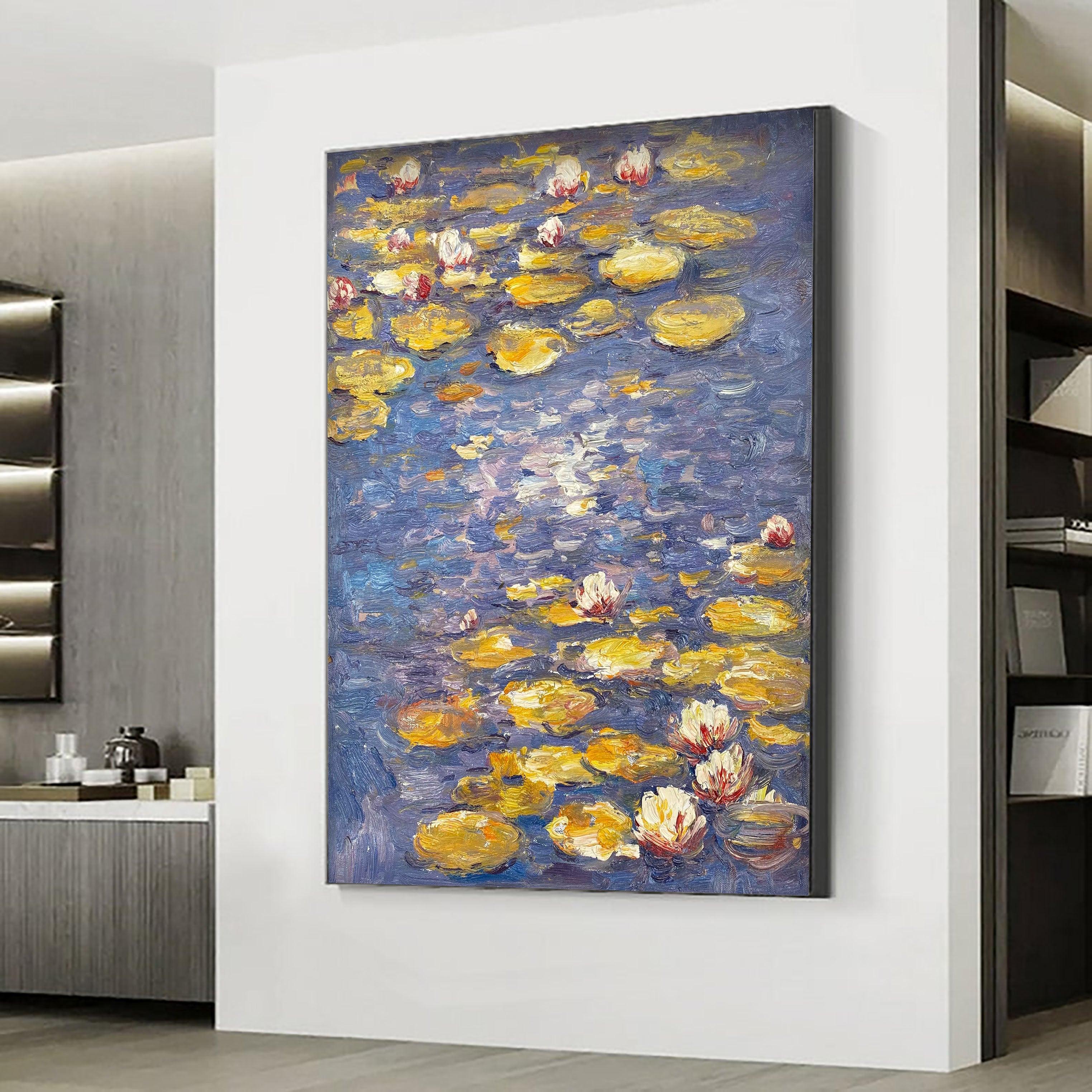 Tranquil Pond with Yellow and White Water Lilies Wall Art #BGA 069