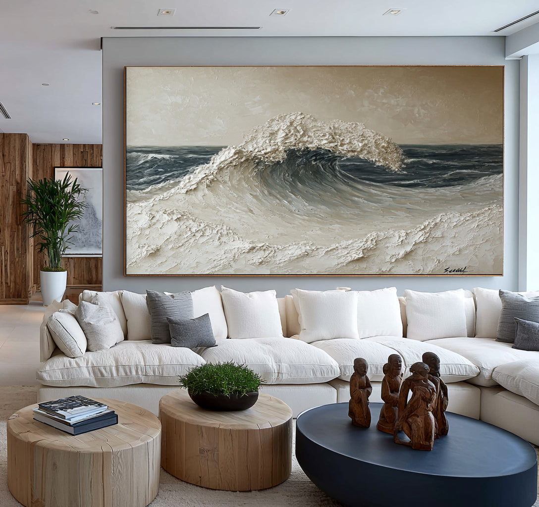 Large Modern Ocean Wave Wall Art Textured Oil Painting Coastal Artwork Cowboy Cowgirl Inspired Vintage Americana Modern Home Decor