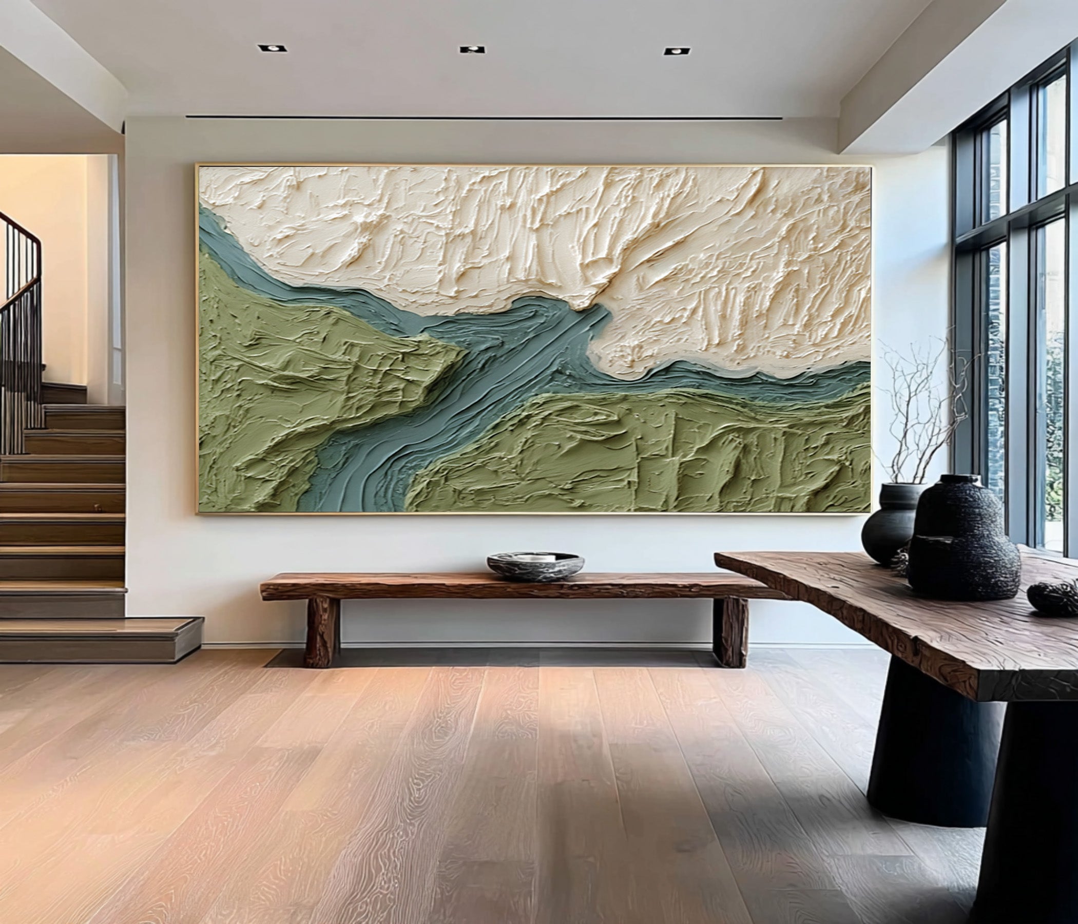 Large Modern Abstract Oil Painting, Green Landscape Textured Wall Art for Living Room #WAC 025