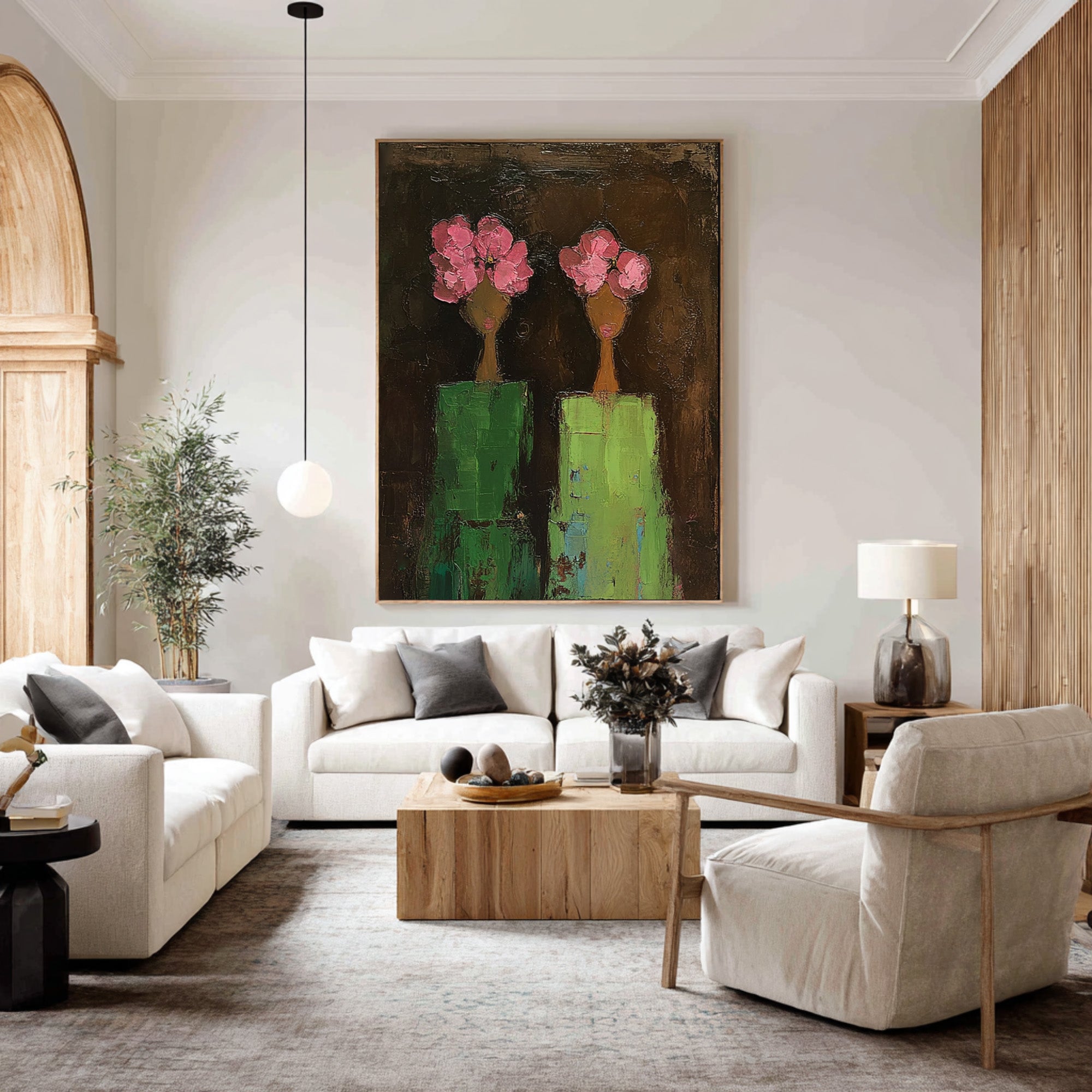 Large Modern Figurative Oil Painting on Canvas – Pink Floral Portrait Statement Wall Art #WAC 039
