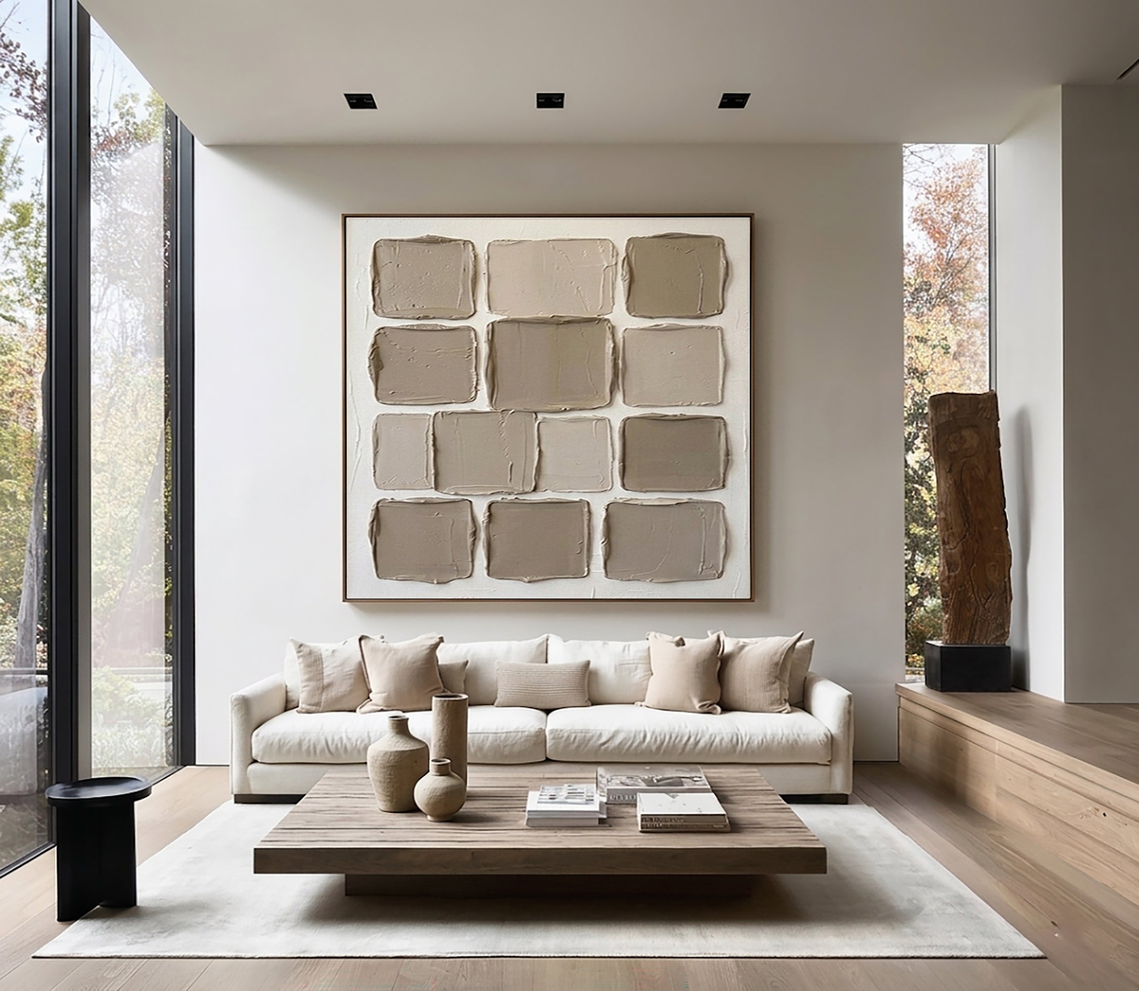 Hand Painted Neutral Relief Wall Art Contemporary Geometric Decor