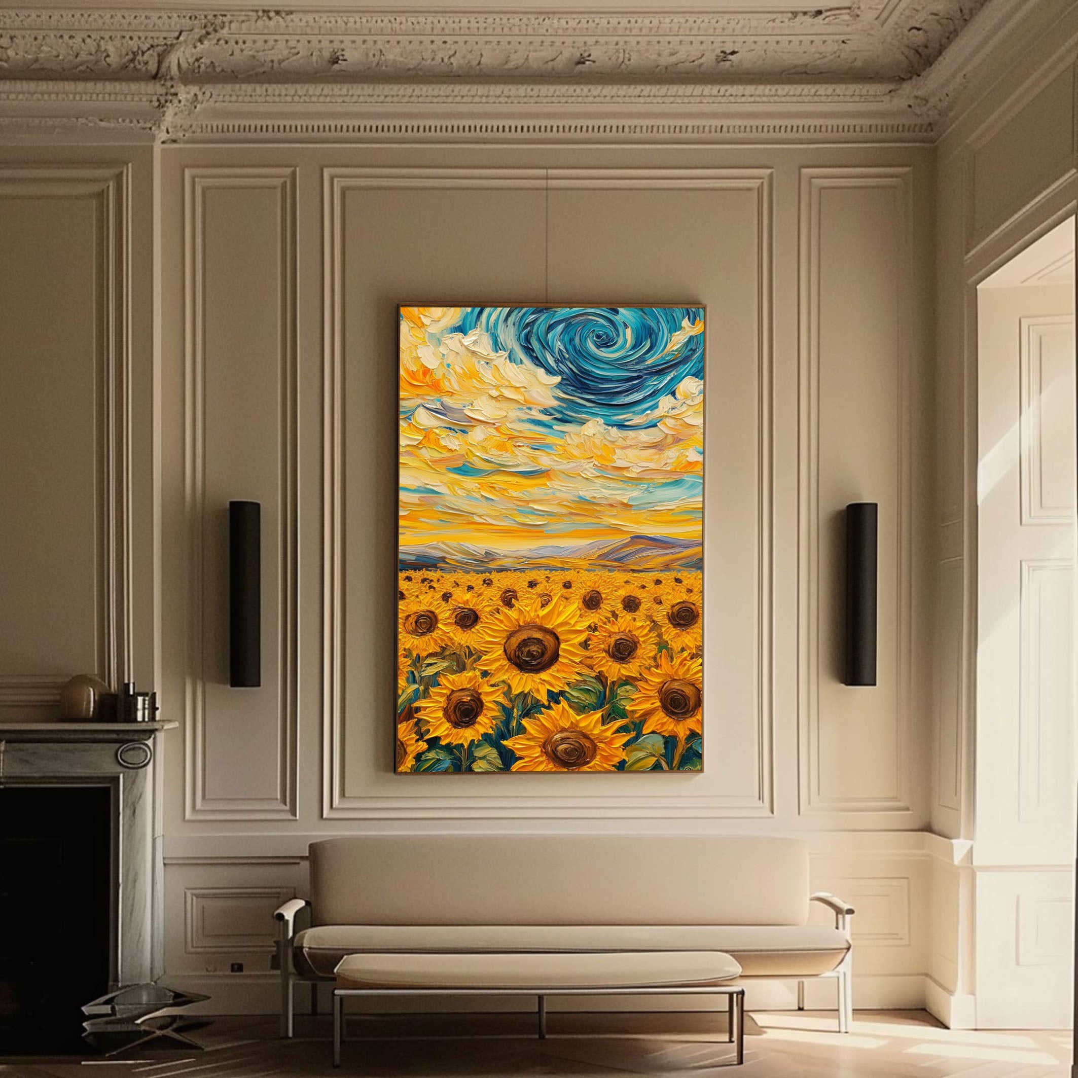 Sunflowers under Starry Sky, A Van Gogh Inspired Canvas #BGA 082