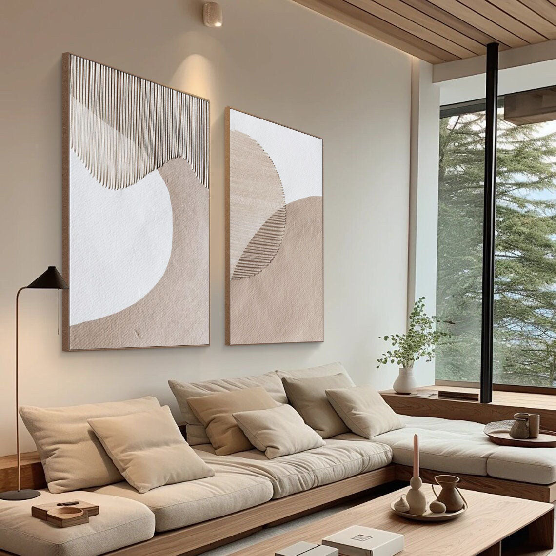 Beige & Brown Minimalist Painting Set Of 2 #BBS 012