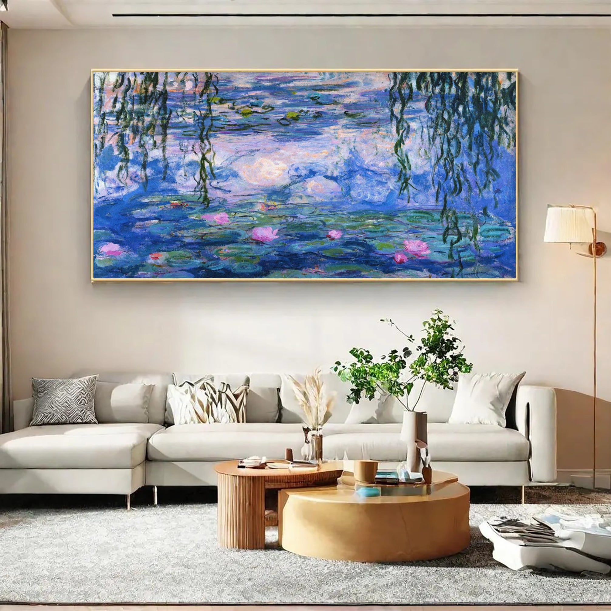 Water Lilies and Willow in Pink and Blue, Inspired by Monet #BGA 083