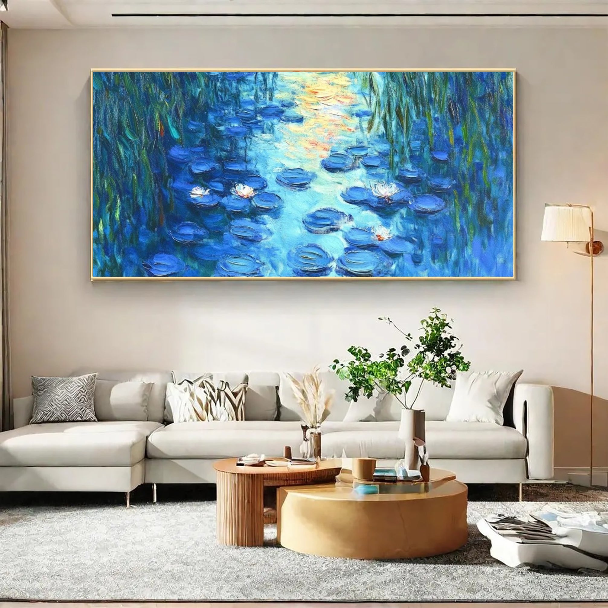 Water Lily Harmony in Blue and Green, Inspired by Monet #BGA 084