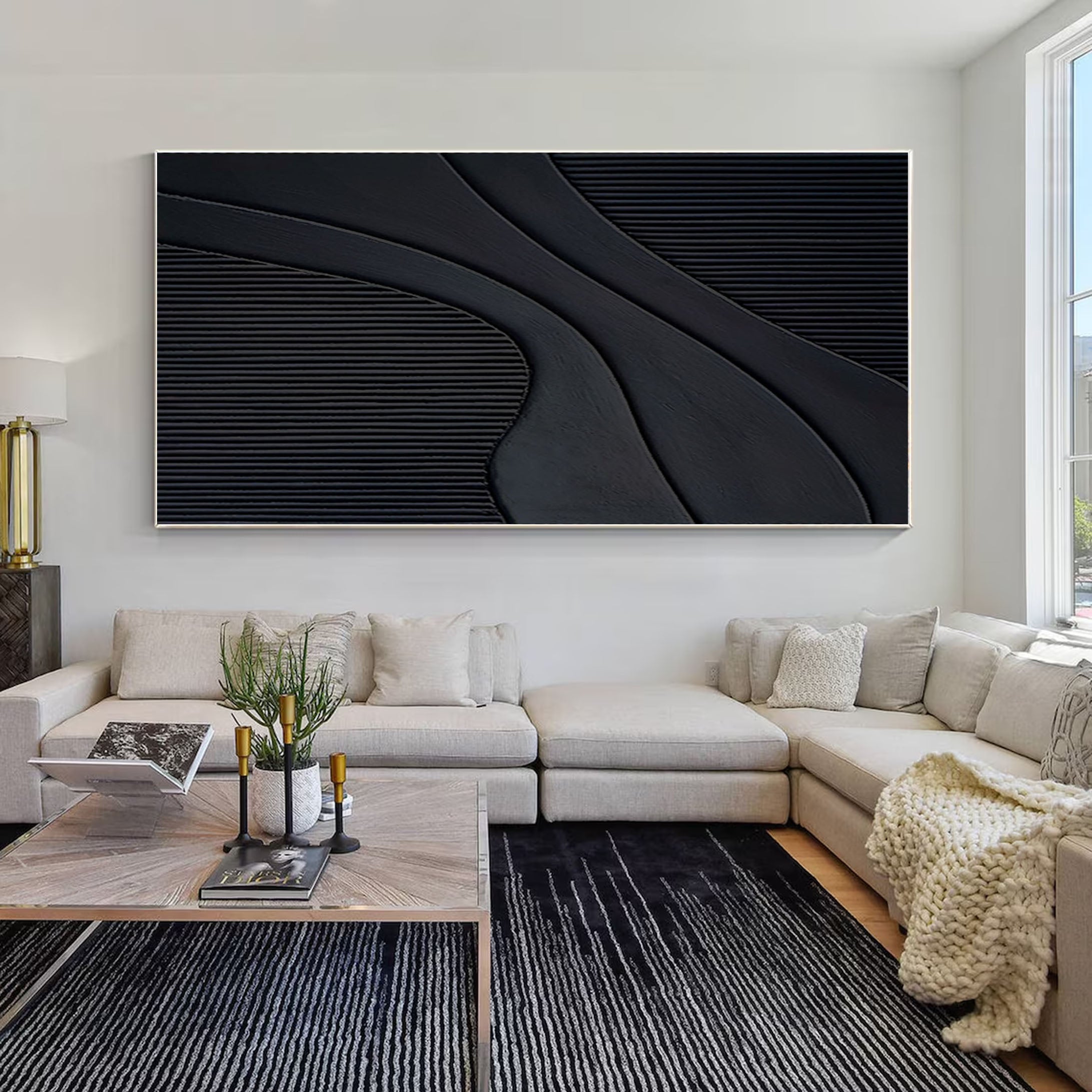 Black Minimalist Abstract Textured Oil Painting Modern Home Decor #BM 077