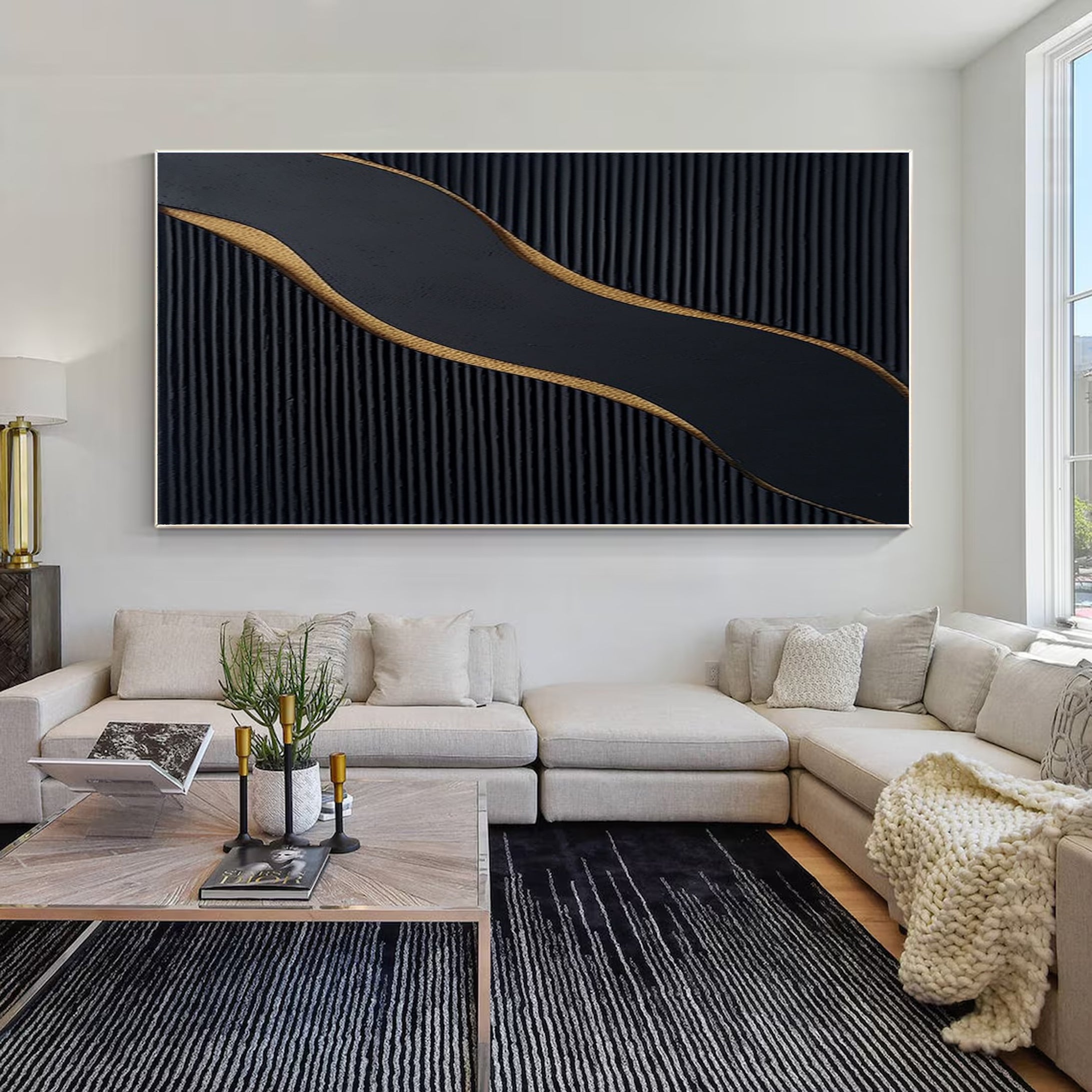 Luxury Black and Gold Abstract Painting on Canvas #BM 087